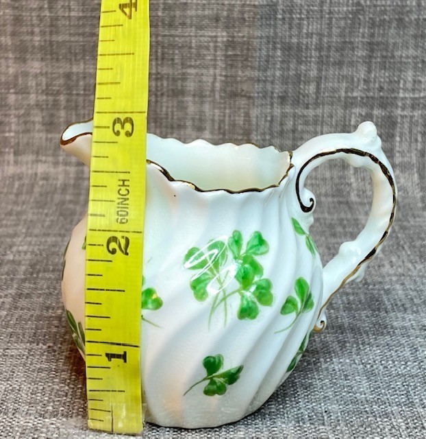 2 pc AYNSLEY England Cream & Sugar Set Bone China Green Clover Motif Gold Trim