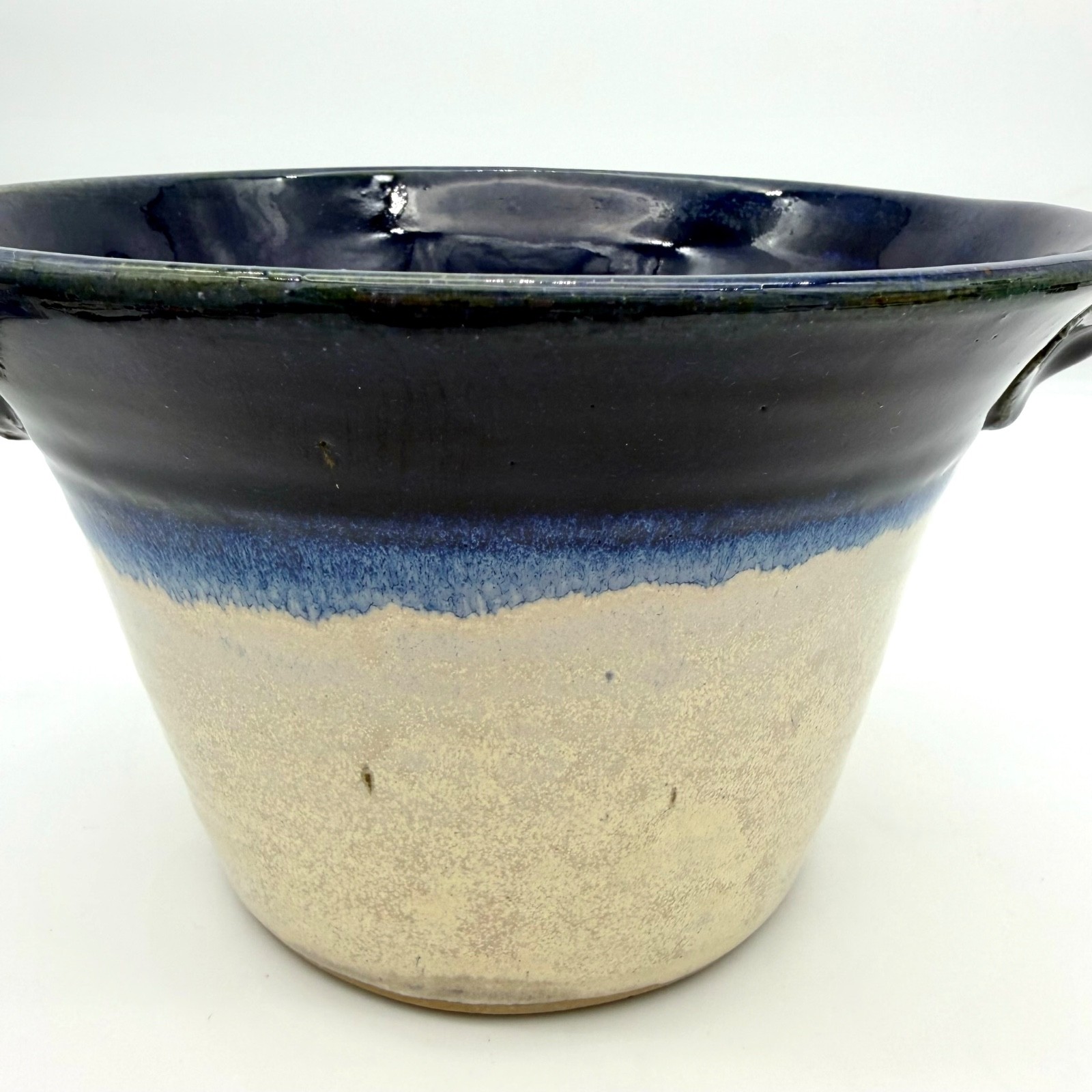 Pigeon River Pottery Old Mill TN Signed Crock Bowl Cobalt Drip Glaze 7.75 in