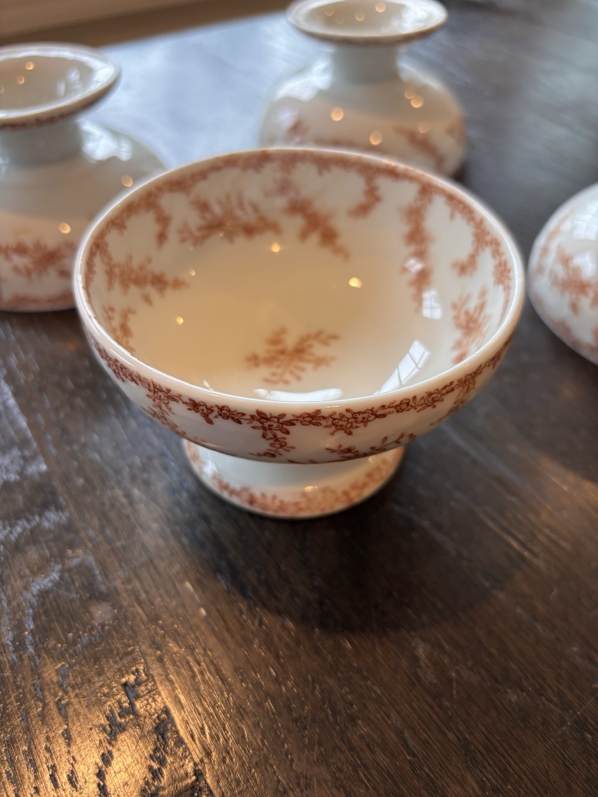 Set Of 4 Vtg Transferware Footed Compote Bowls