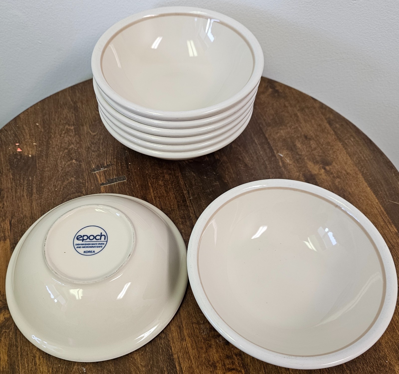 8 Vintage Epoch Norway Whipped Cream Beige Cereal Soup Bowls Korea Stoneware