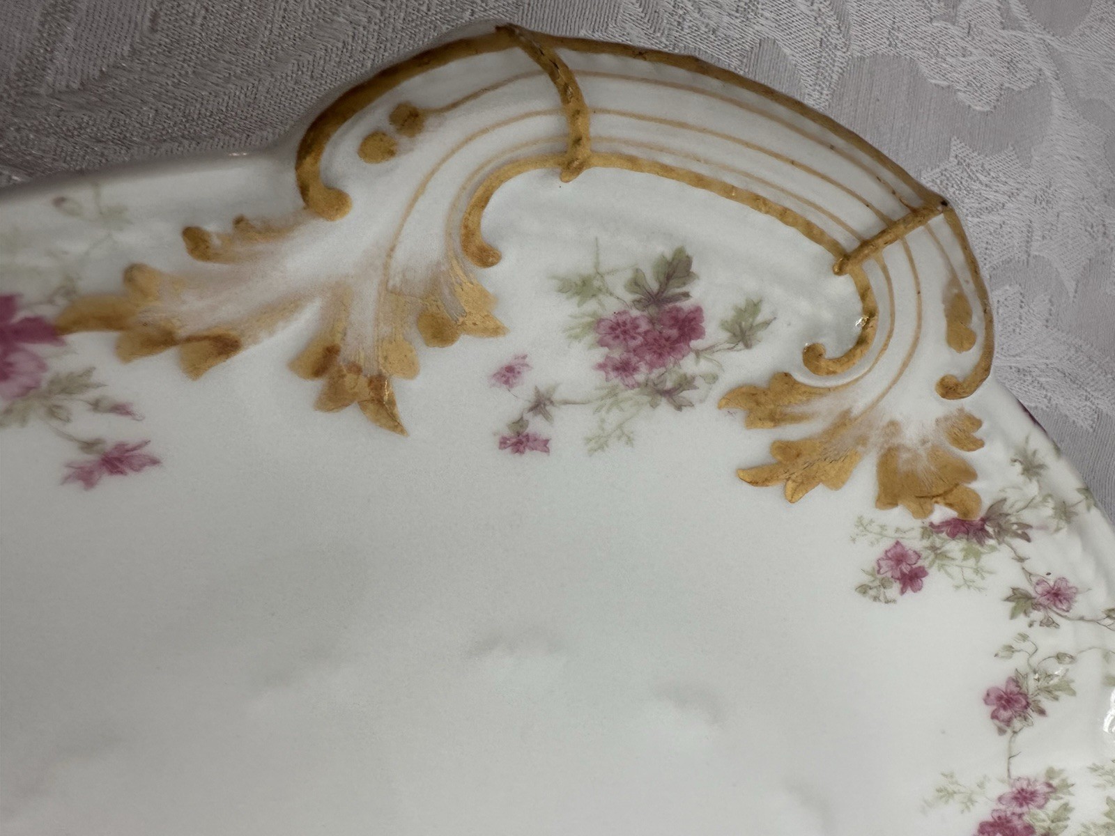 4 Charles Field Haviland Limoges Embossed Serving Platters W/Pink Floral Sprays