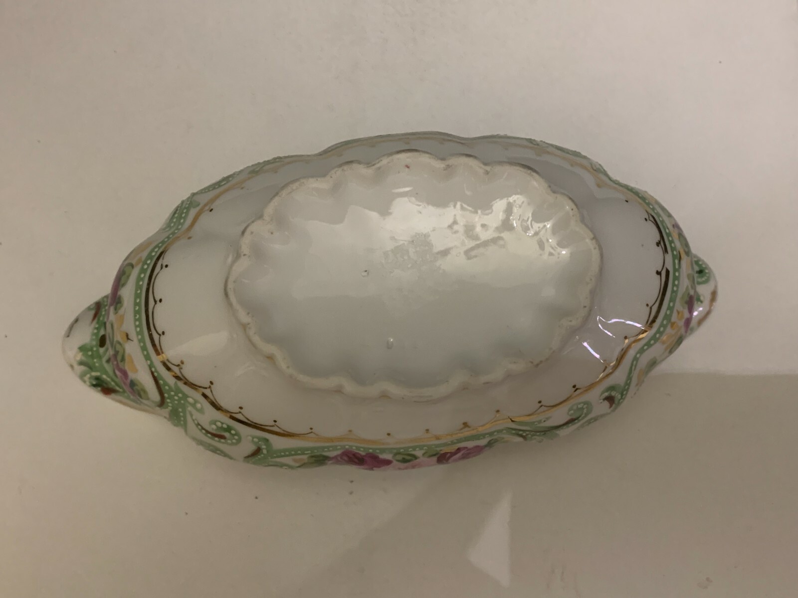 Antique c.1920’s Beaded Porcelain Rose Double Spout Sauce Boat