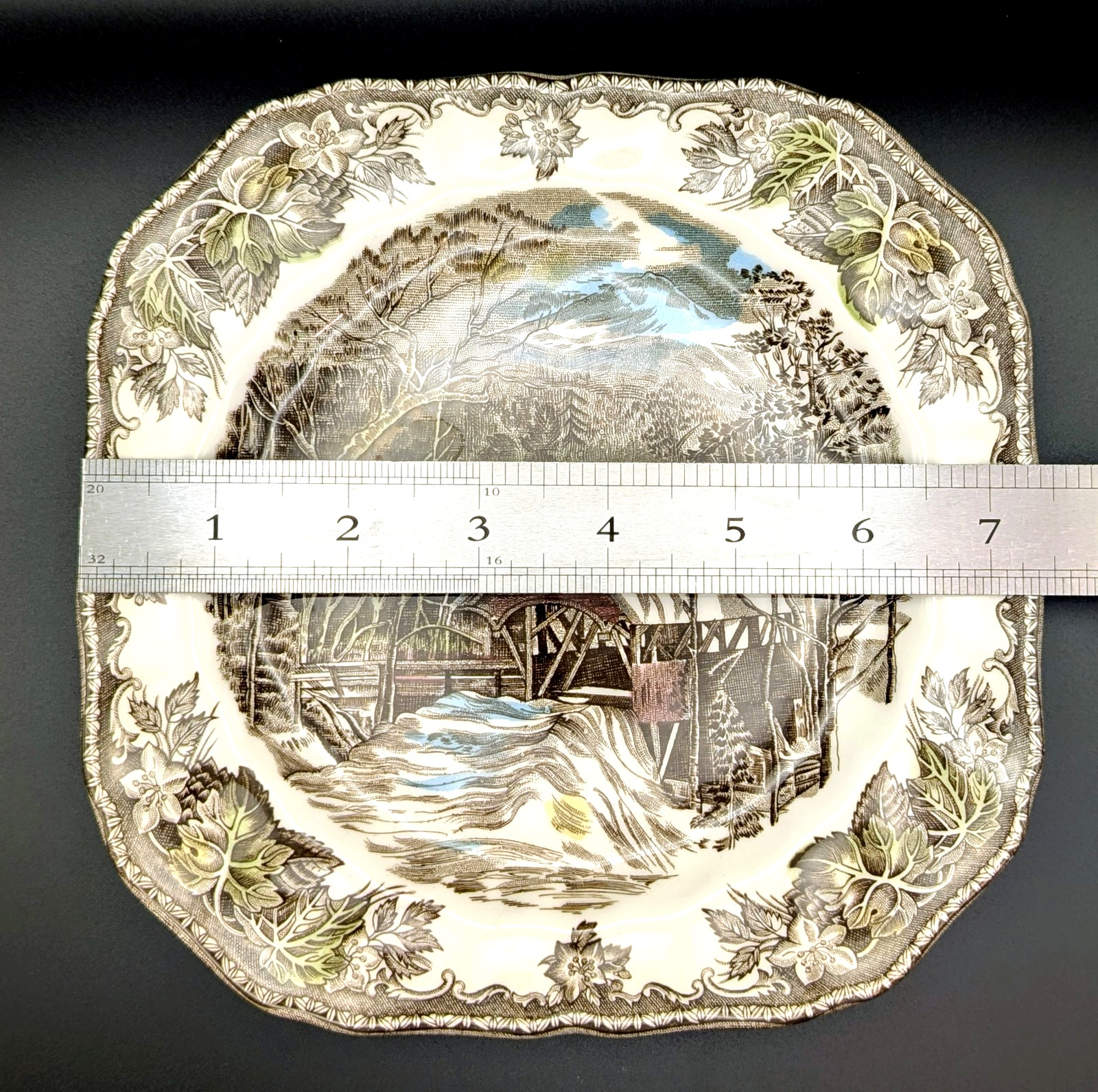 Johnson Brothers Friendly Village Covered Bridge Square Salad Plates 7 1/2″ 8 Pc