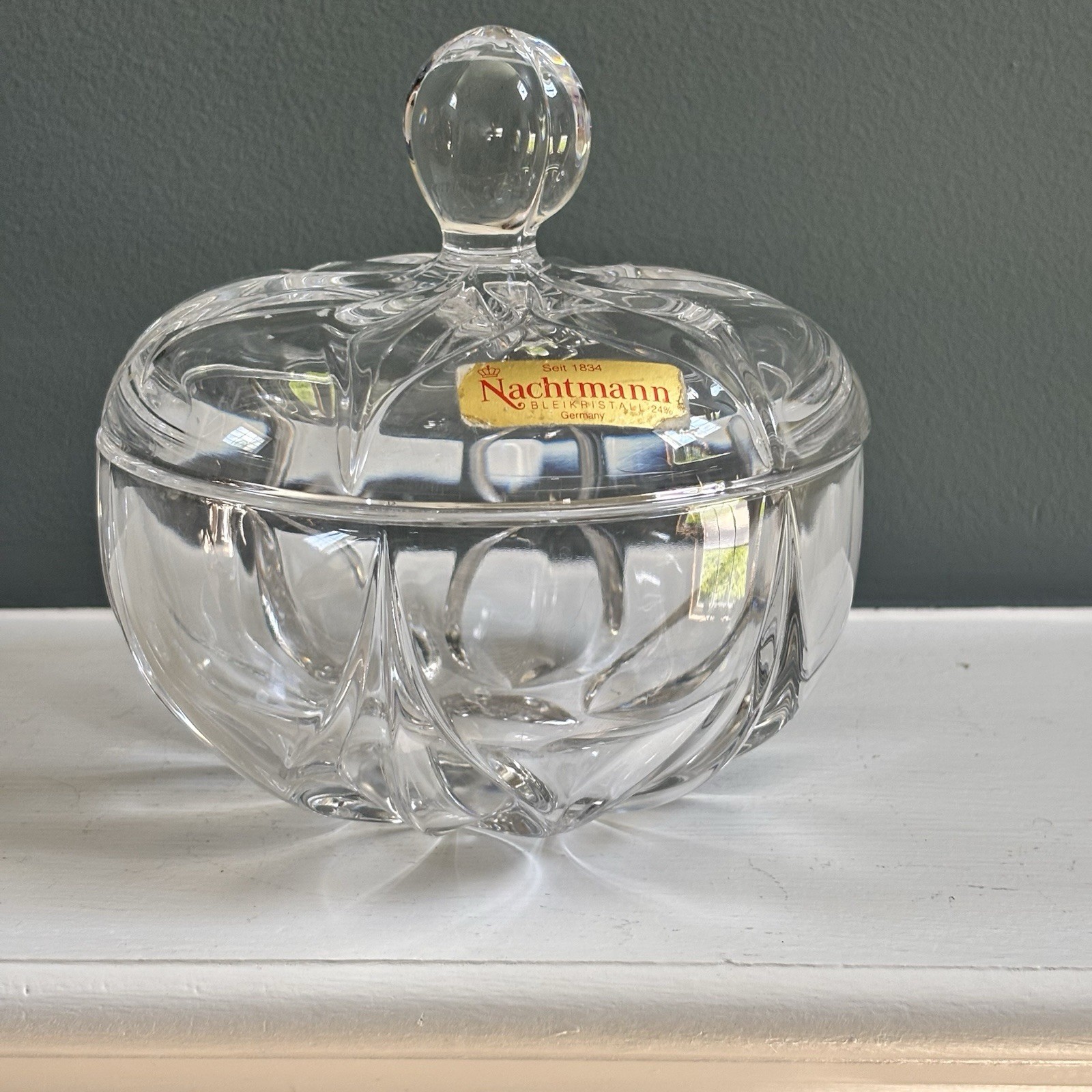 Nachtmann 5 1/4″ Crystal covered candy dish Germany Original Label