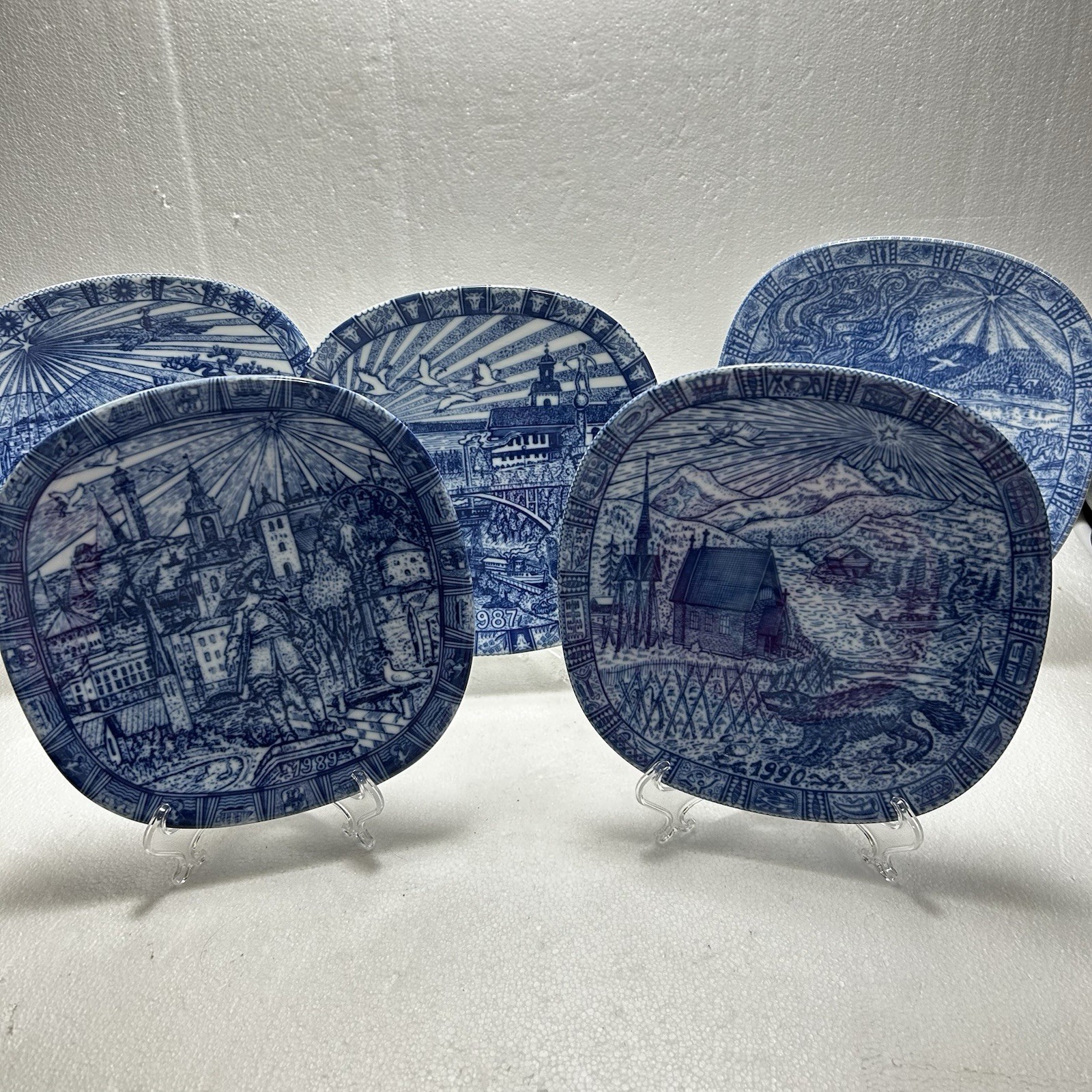 Gunnar Nylund Rörstrand Sweden Vintage Wall Plates Set Of 5 90’ 89’ 88’ 87’ 84’