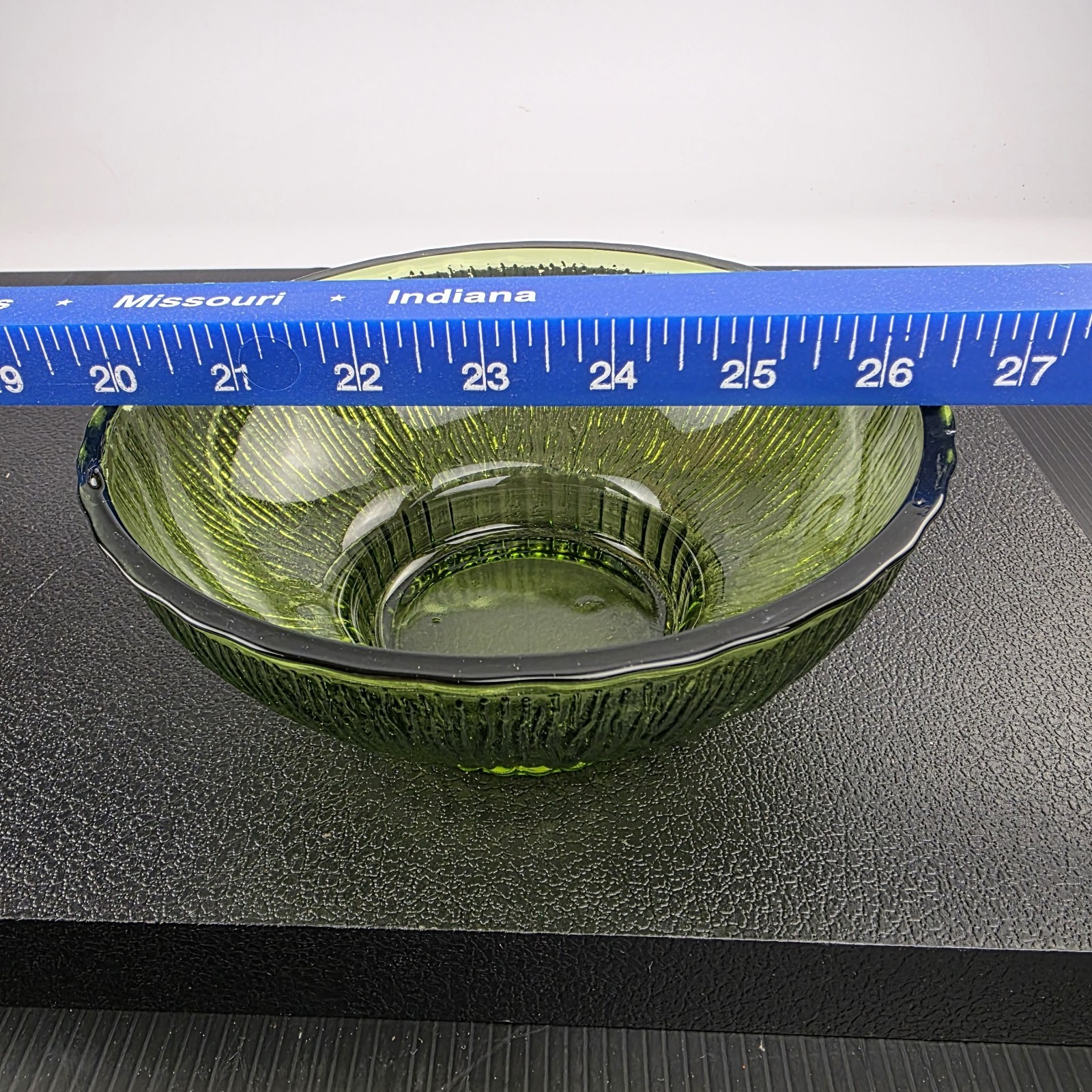 Glass Snack Bowl Dish Vintage Mid-Century 1975 MCM FTD Green Tree Bark Rippled