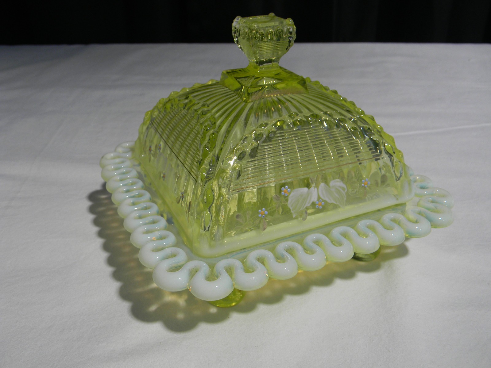 ~URANIUM GLASS NORTHWOOD CANARY VASELINE OPALESCENT ALASKA COMPLETE TABLE SET~