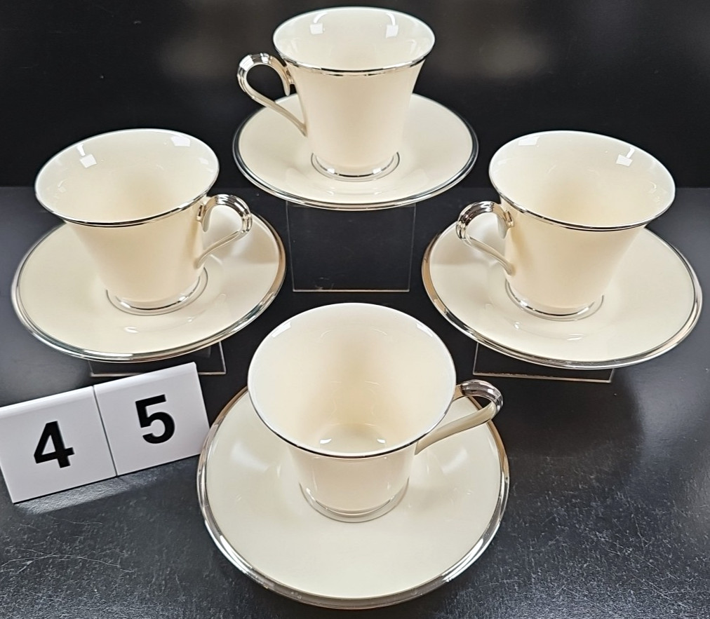 4) Lenox Solitaire 5 Pc Place Setting Vintage Elegant Platinum Dining Dishes Lot