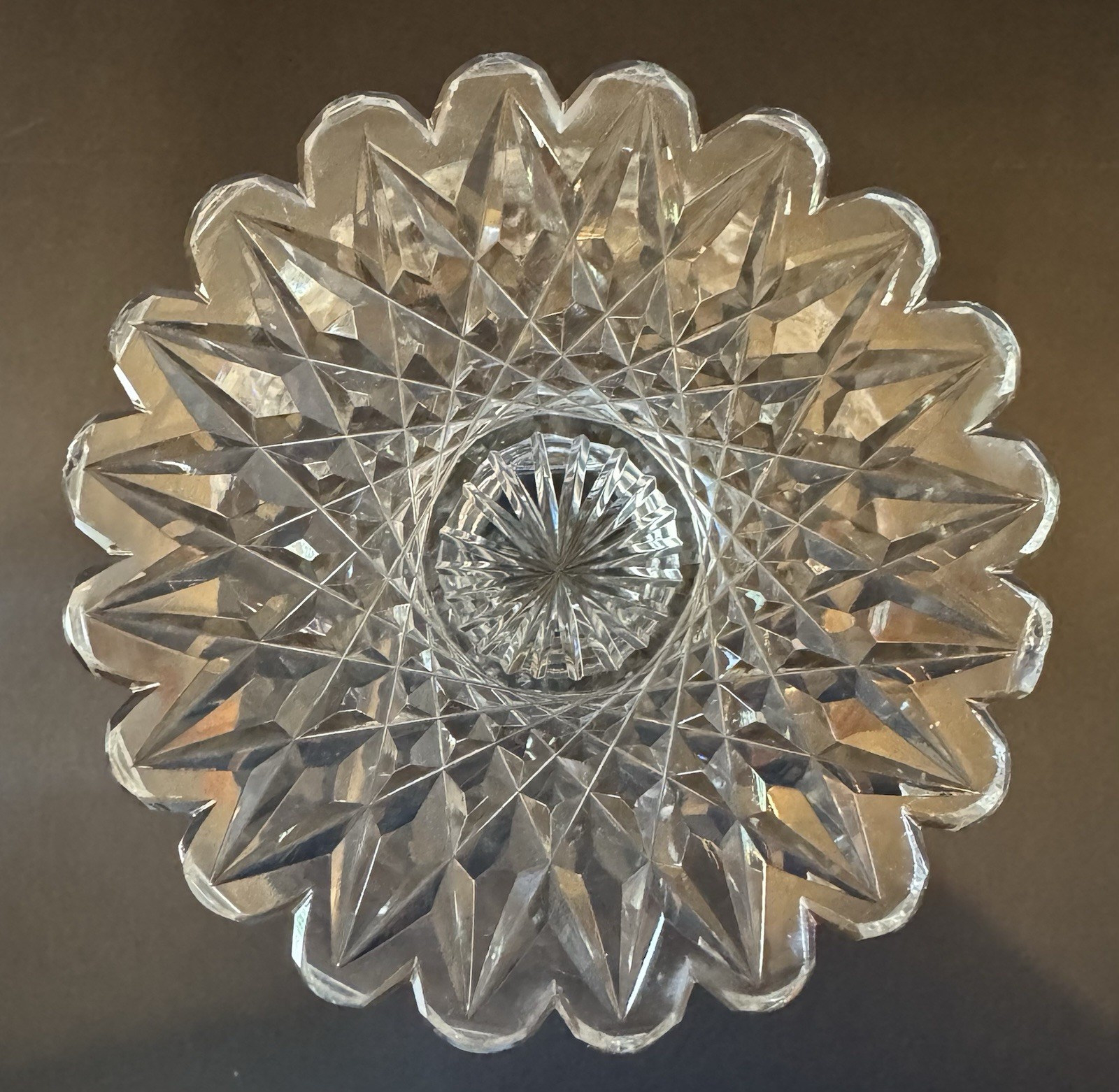 Antique American Brilliant Crystal Glass Cut Pedestal And Plate
