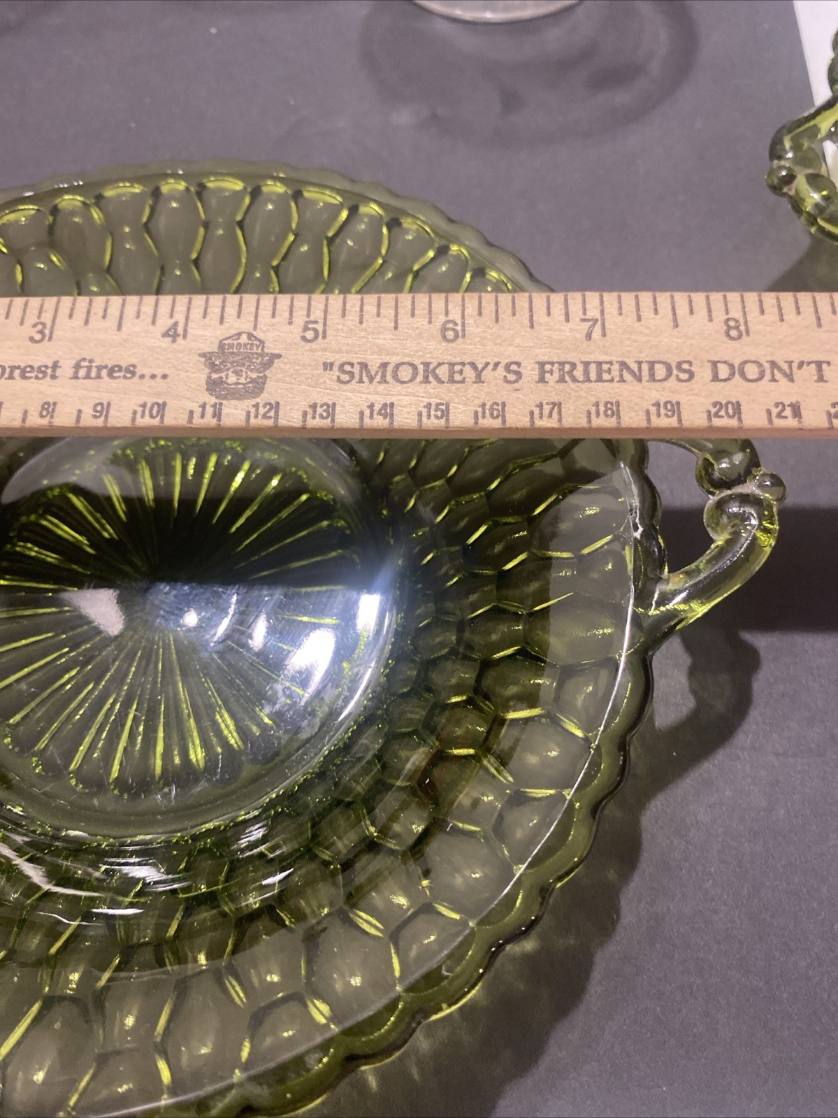 Trinket Candy Bowl Dish Plate Vtg Indiana Depression Glass Green Decor MB