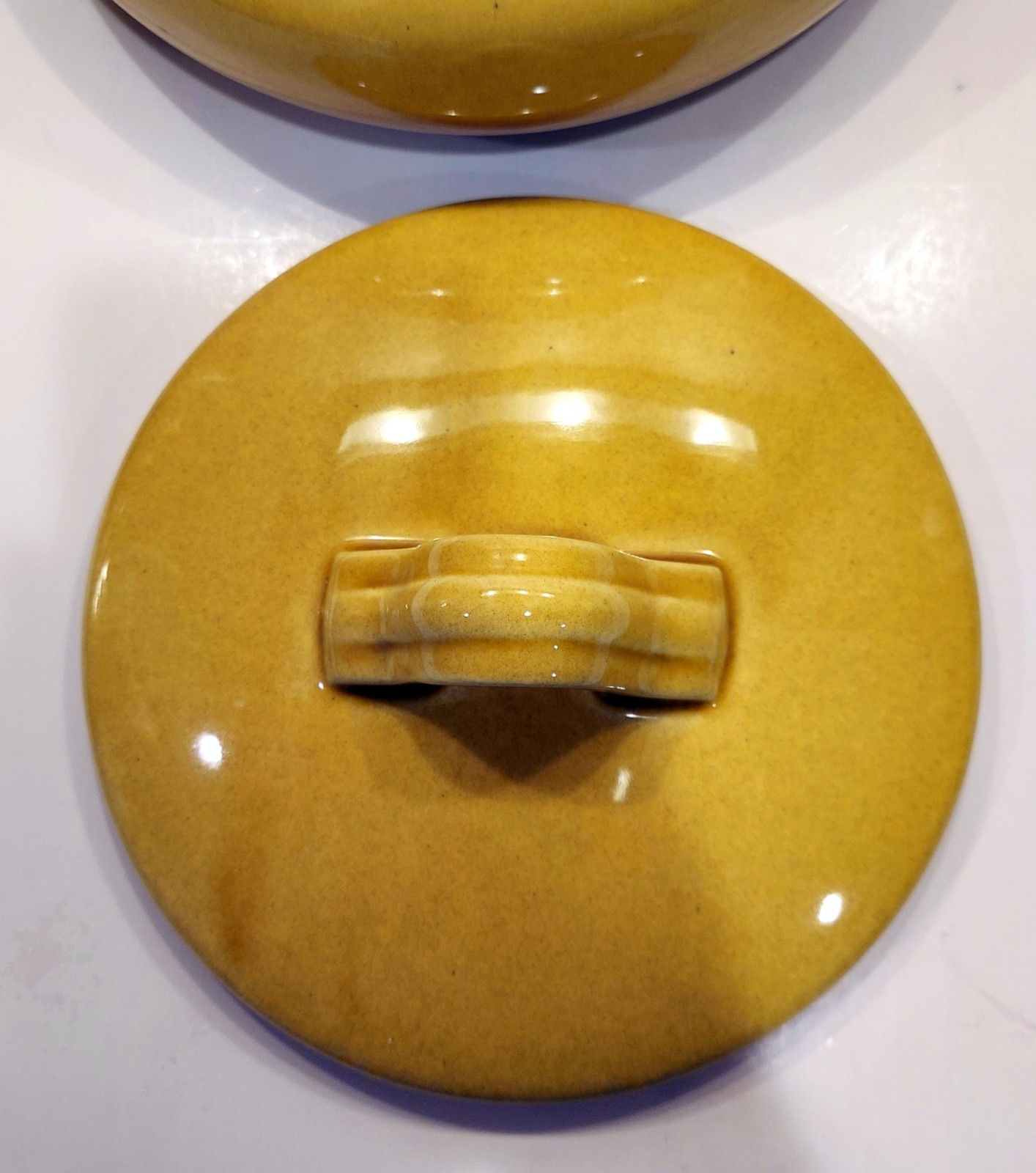 1971 Los Angeles Potteries Ovenware #407 Harvest Gold w/Mushrooms/Carrots Tureen