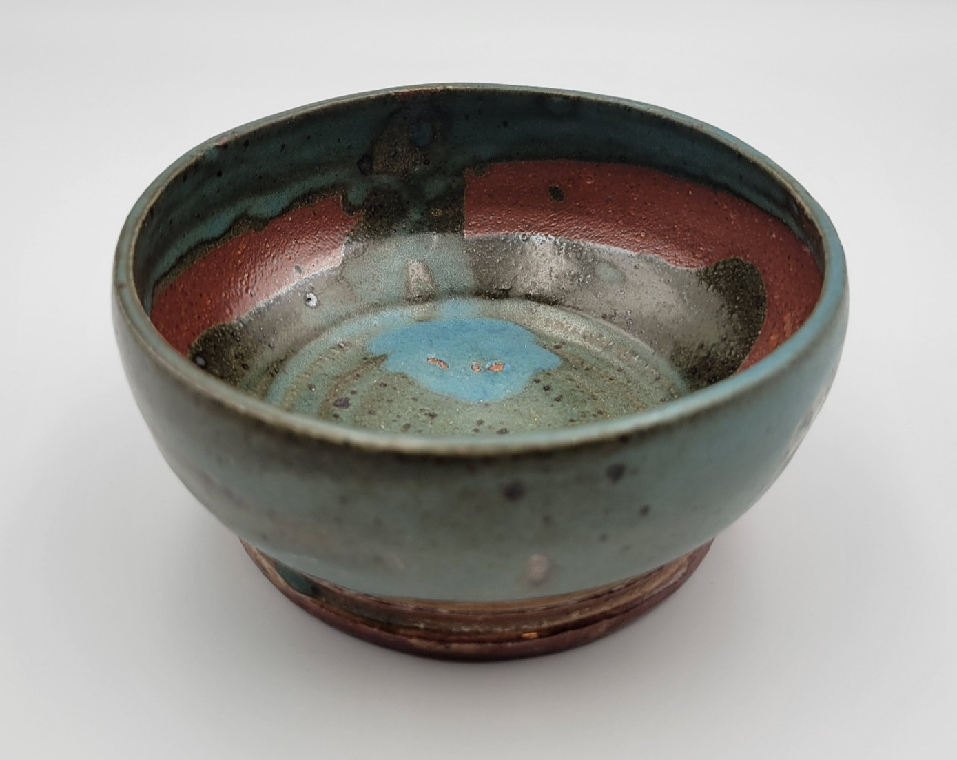 Hand Thrown Art Pottery Bowl Multi Layer Glaze Green Blue Red NM Artist Signed