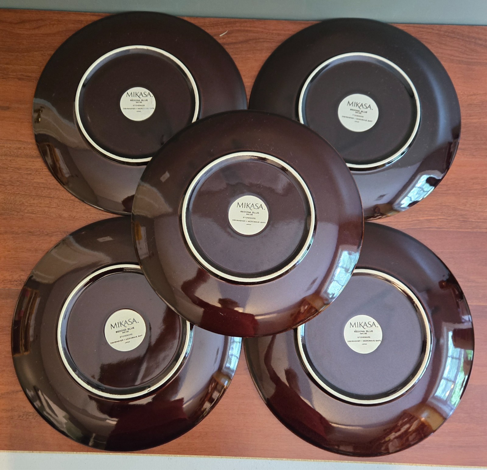 Set of 5 Mikasa SEDONA BLUE 11-3/4″ Heavy Dinner Plates Brown Trim MK135