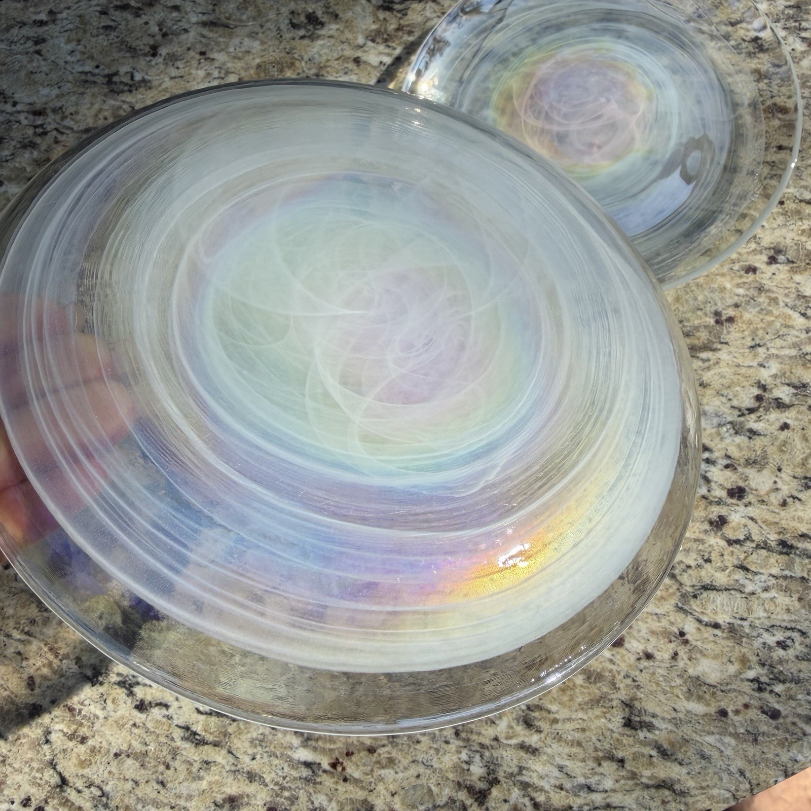 Artistic Accents Salad Plates Iridescent White Swirl Glass 8.25″ Set Of 4