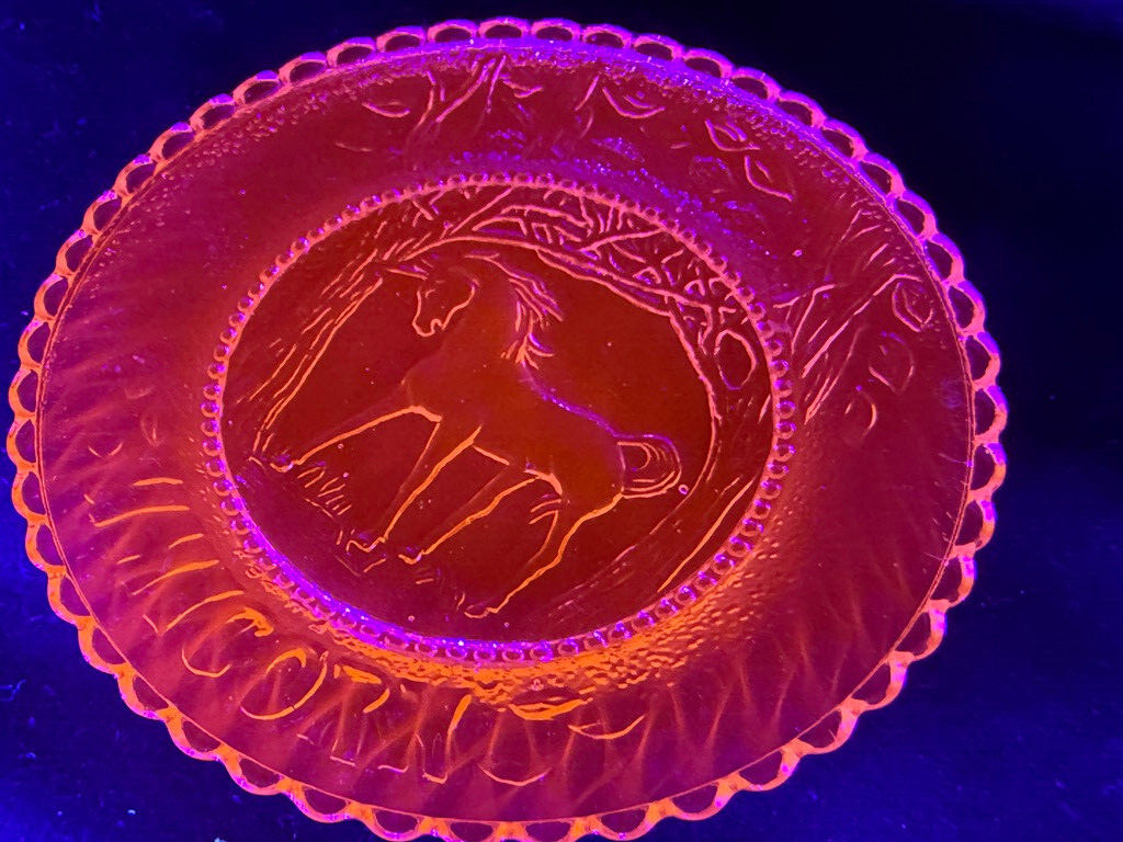 Green Vaseline glass Unicorn plate tea cup horse uranium pony saucer selenium 3″
