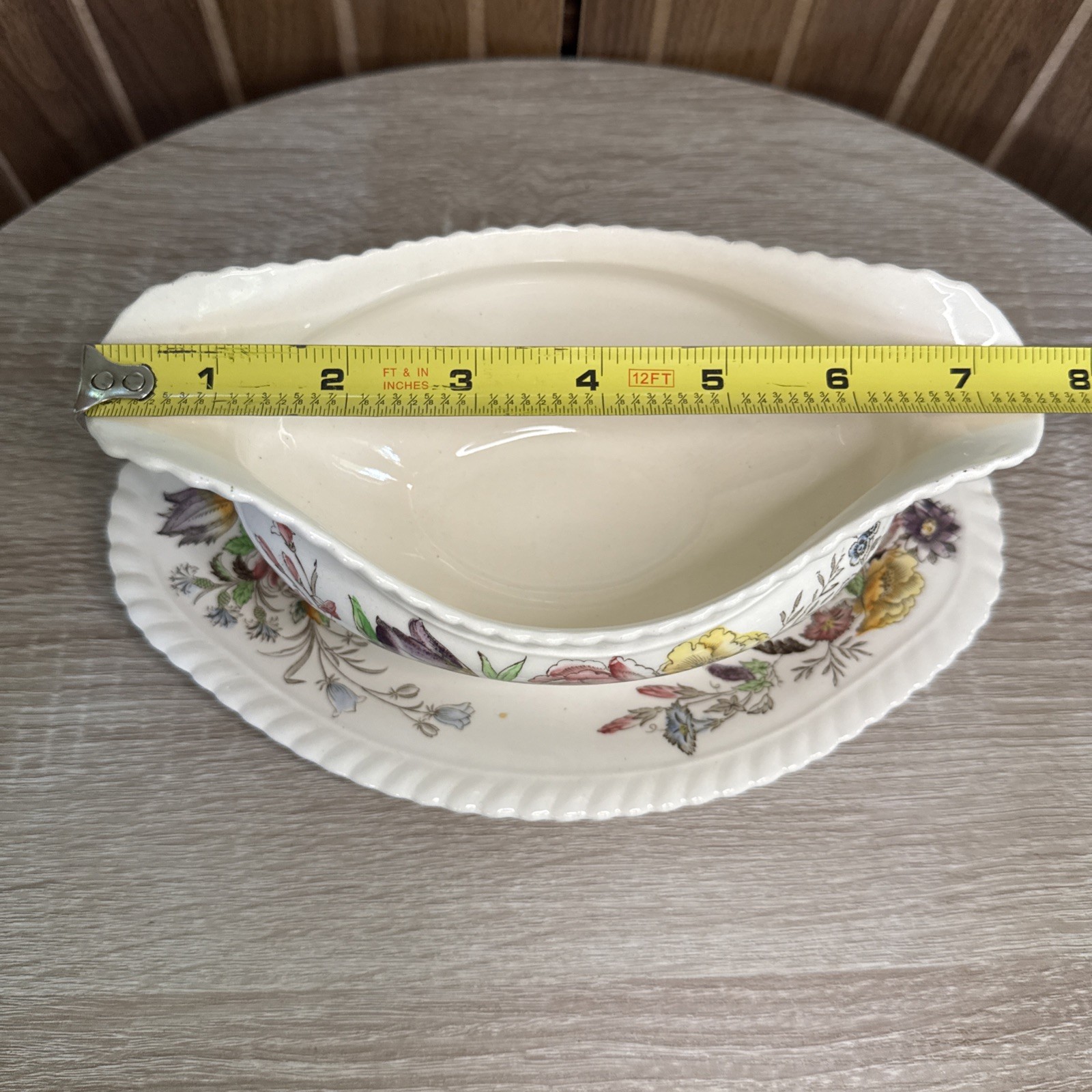 Vint. Johnson Bros. England Windsor Ware Garden Bouquet Gravy Boat w/Underplate