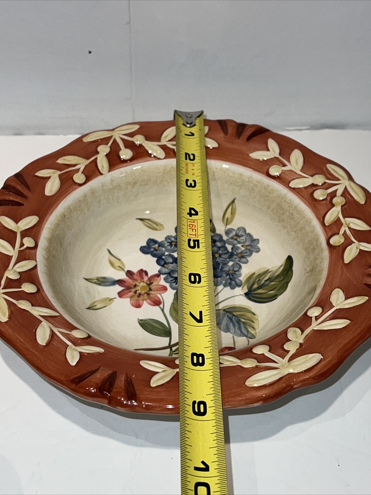 Lot 5 La Toscana by Certified Cereal Soup Serving Bowl Rust Rim Embossed Floral