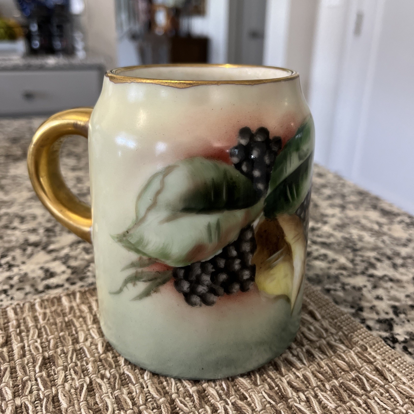 Vintage Signed Churchill Limoges Hand Painted Mug Blackberries/Leaves