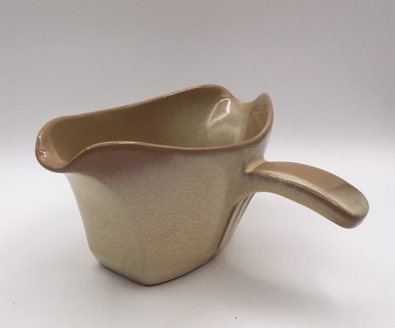 Frankoma 6S Pottery Desert Gold Double Sided Handled Gravy Sauce Boat MCM VTG