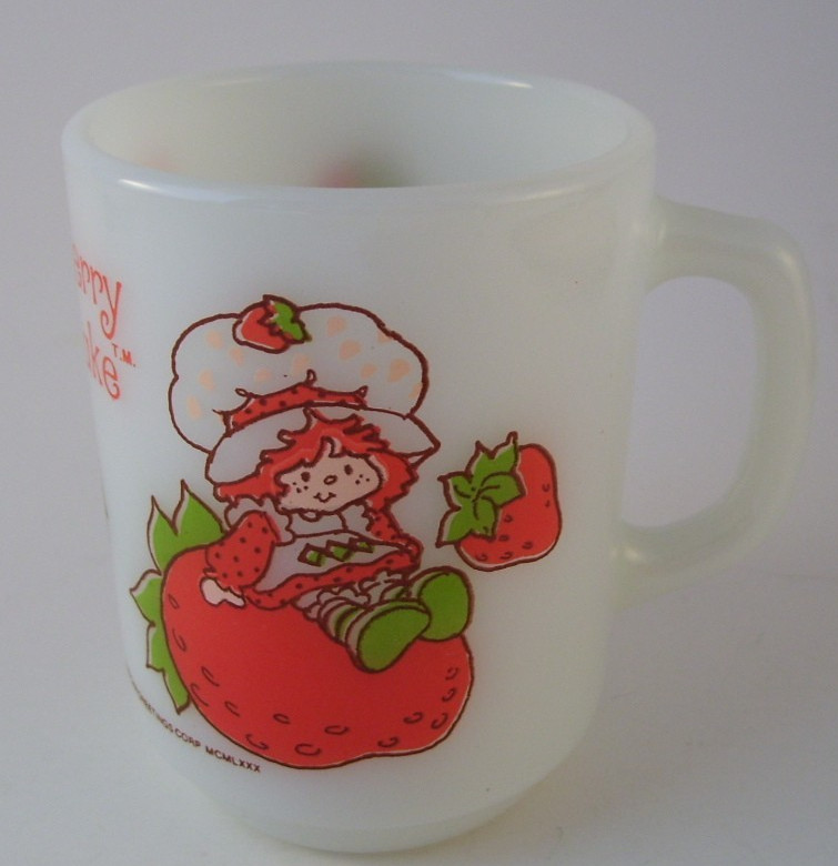 Fire-King Milk Glass Strawberry Shortcake Mug USA Vintage Anchor Hocking 1980