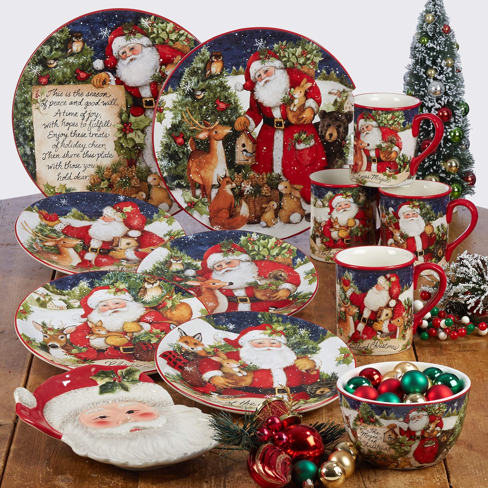 Magic of Christmas 16pc Ceramic Dinnerware Set – Santa and Multicolor