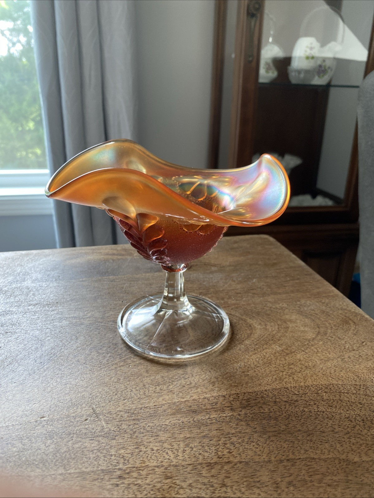 Northwood Compote/Candy Dish Marigold Carnival Glass Daisy & Plume Pattern