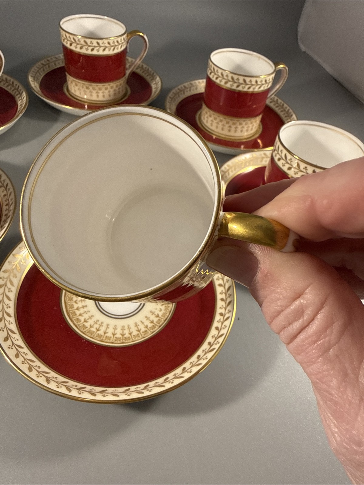 Set-6 Royal Staffordshire Demitasse Cup & Saucer Sets Burgundy Gold A15242
