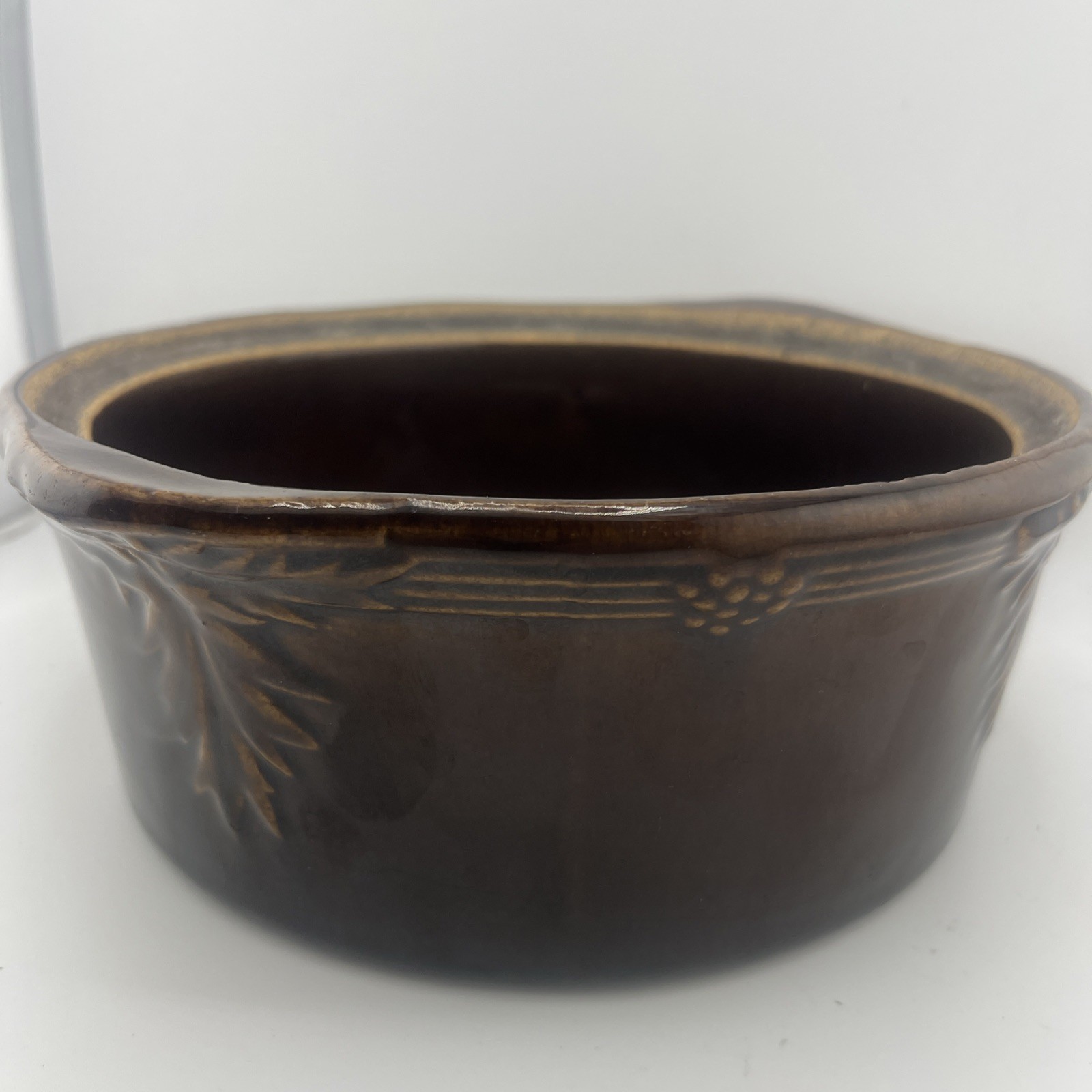 Vintage Brown Stoneware Ceramic Crock Lidded Casserole Dish Unmarked ST