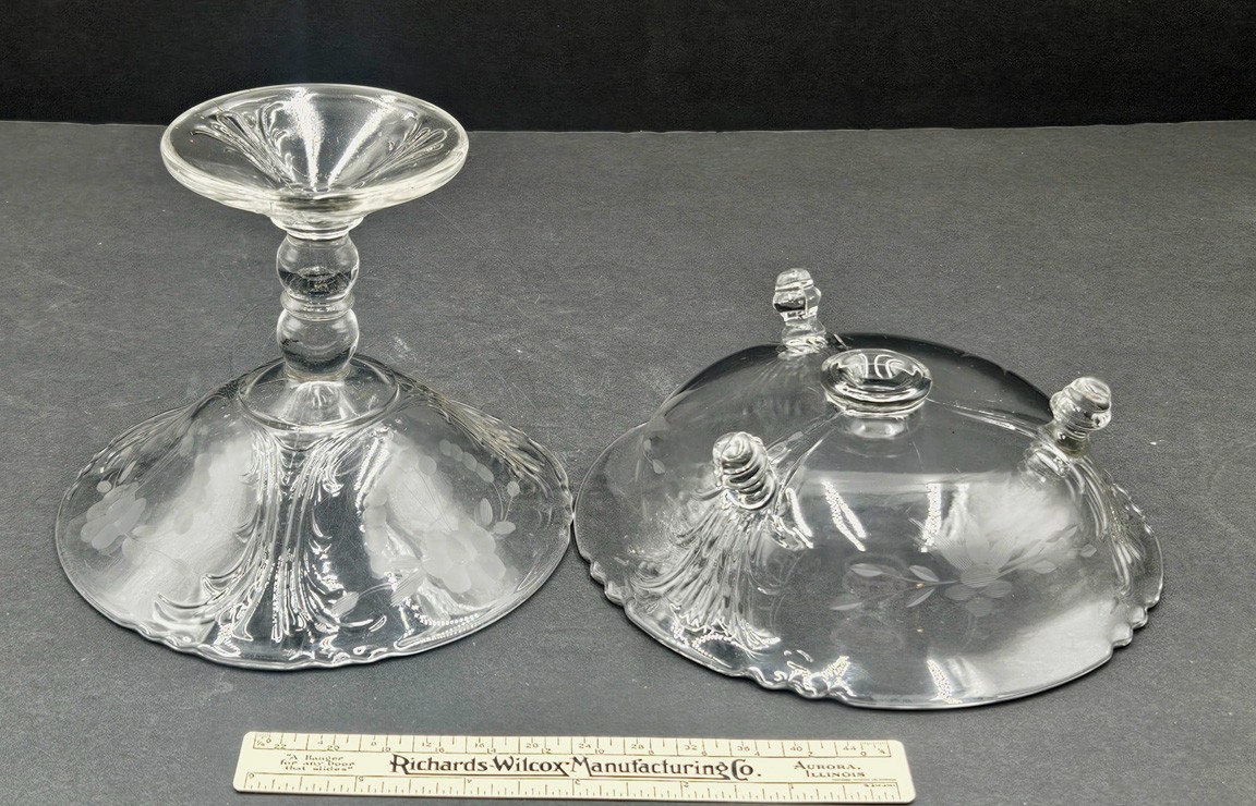 Candy Dish and Compote Indiana Glass Double Fler de Lis Clear with Etched Design