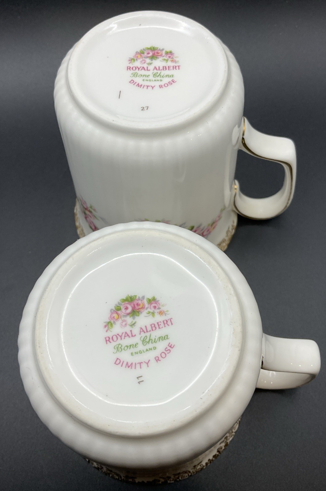 Royal Albert Dimity Rose Ribbed Mug Pink Rose Garland/Gold Set Of 2 Read
