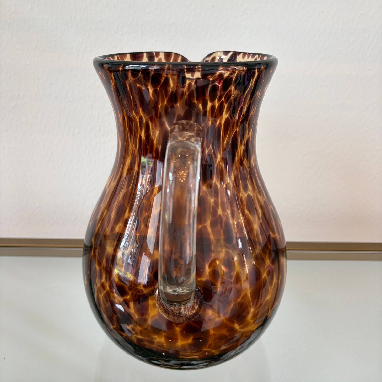 NEW Hand Blown Tortoise Shell Glass Pitcher 9.5in Chic Barware