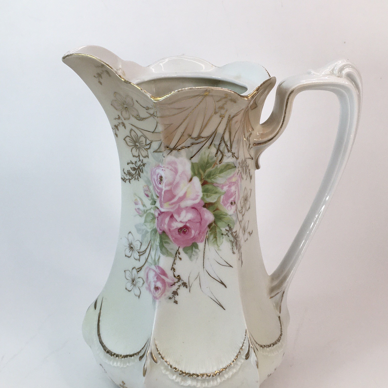 Antique RS Prussia Red Mark Chocolate Pot White Body W/ Pink Rose Gold Accent