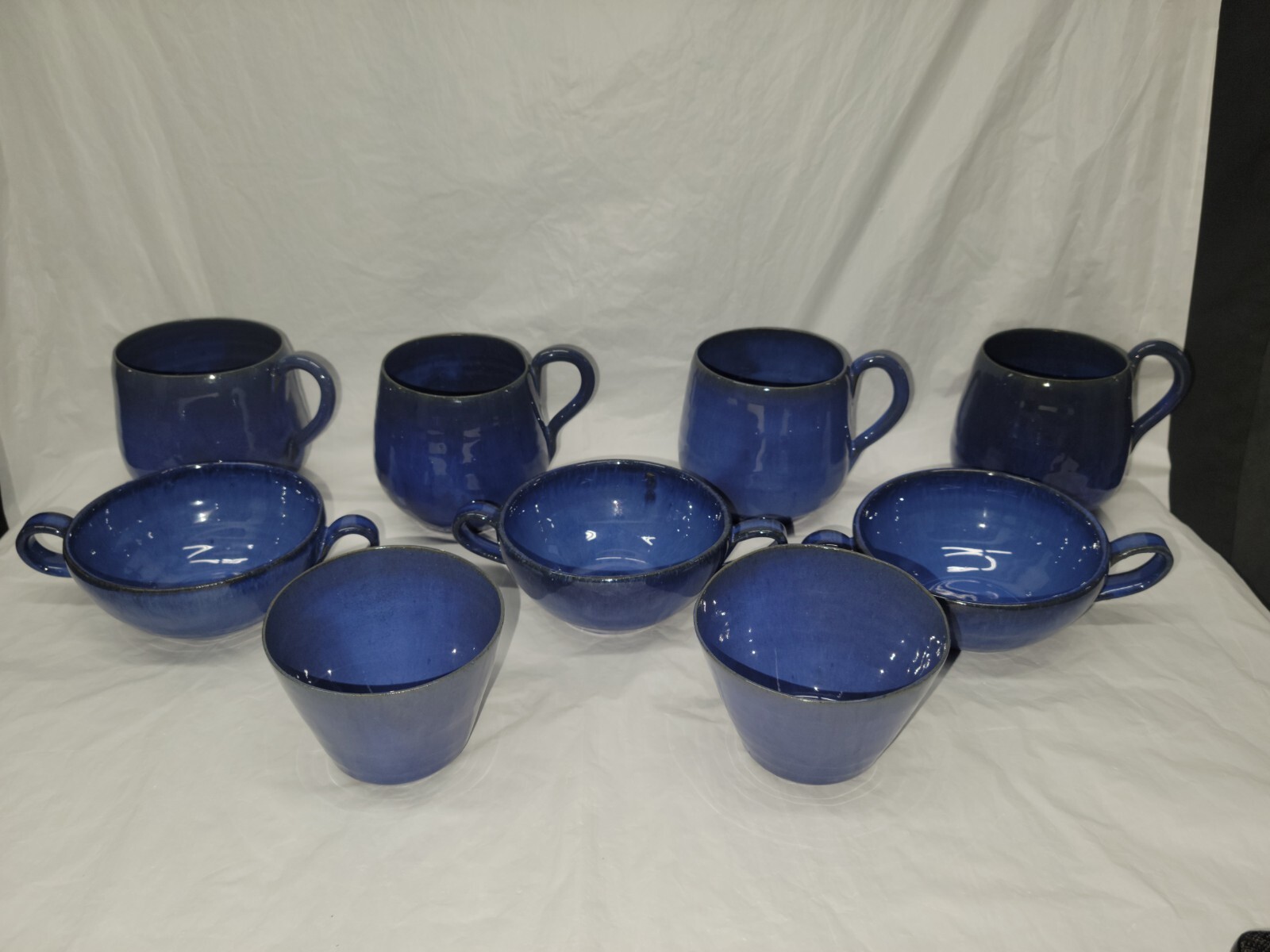 North Carolina pottery COLE POTTERY 9 cup and mug set blue glaze 4807