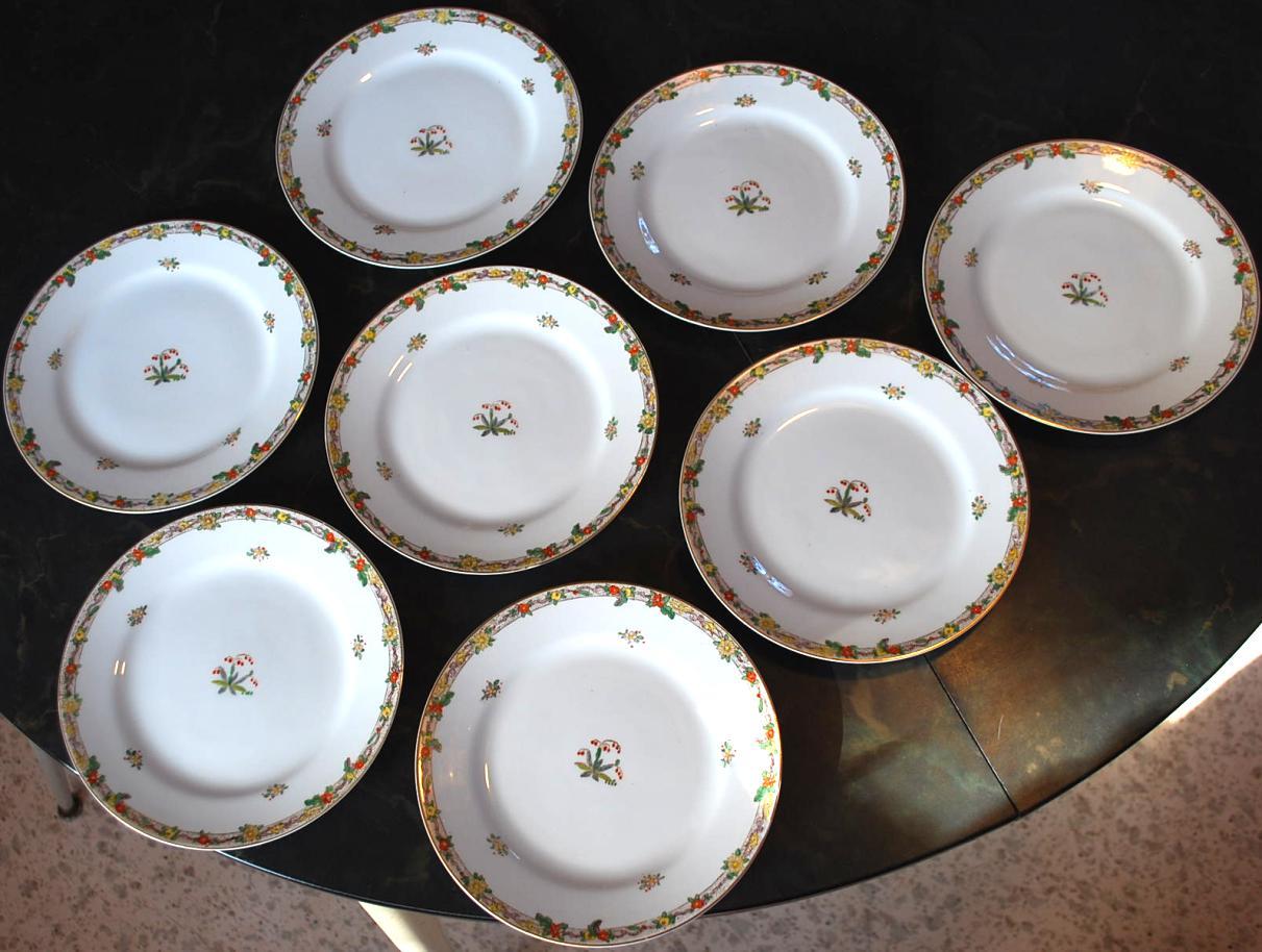 8 Antique NORITAKE M Dessert Plates HAND PAINTED NIPPON NIGHTSHADE BERRIES Gold