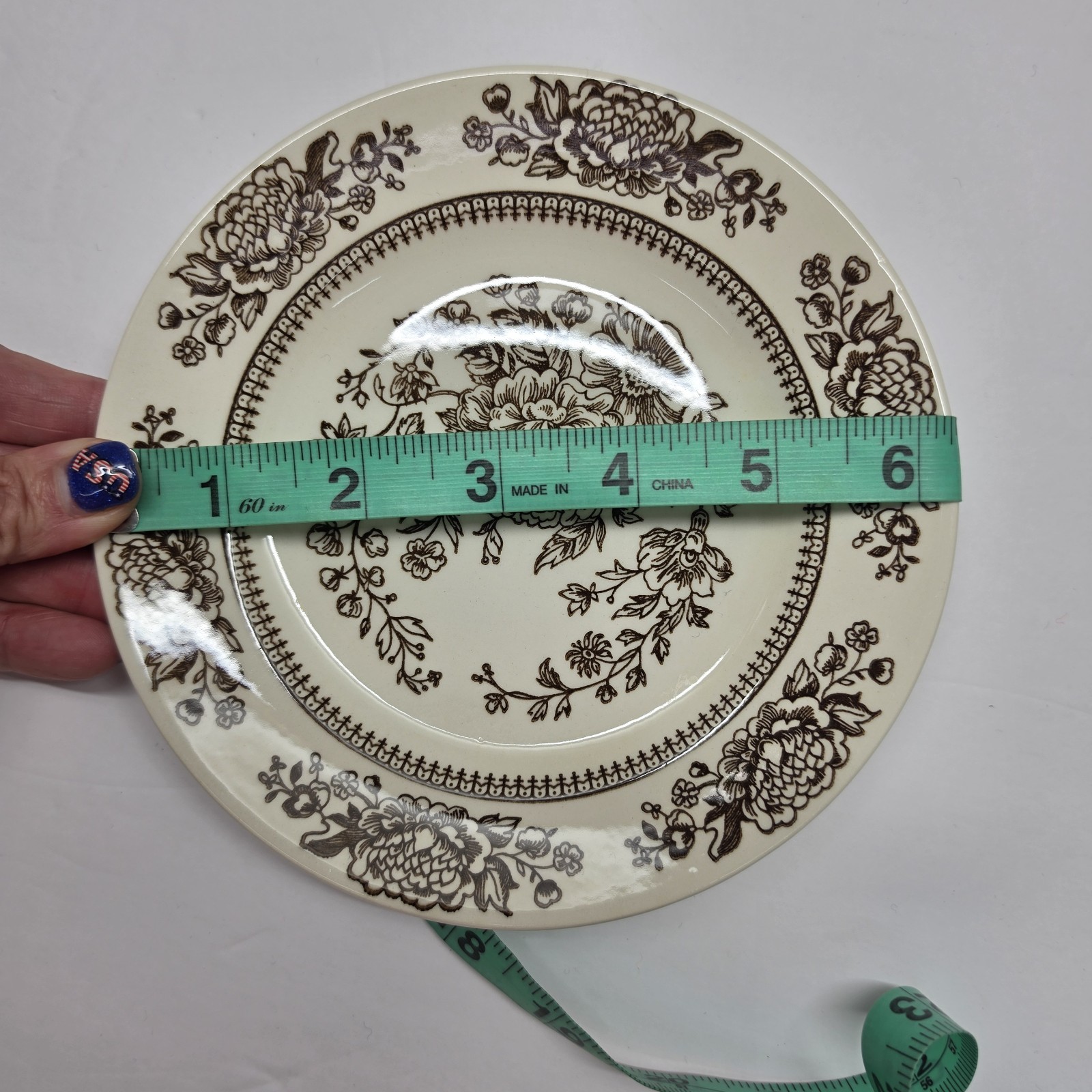 Royal China Sussex Cavalier Ironstone Bread Plate Brown Floral EUC 6.5″ diam