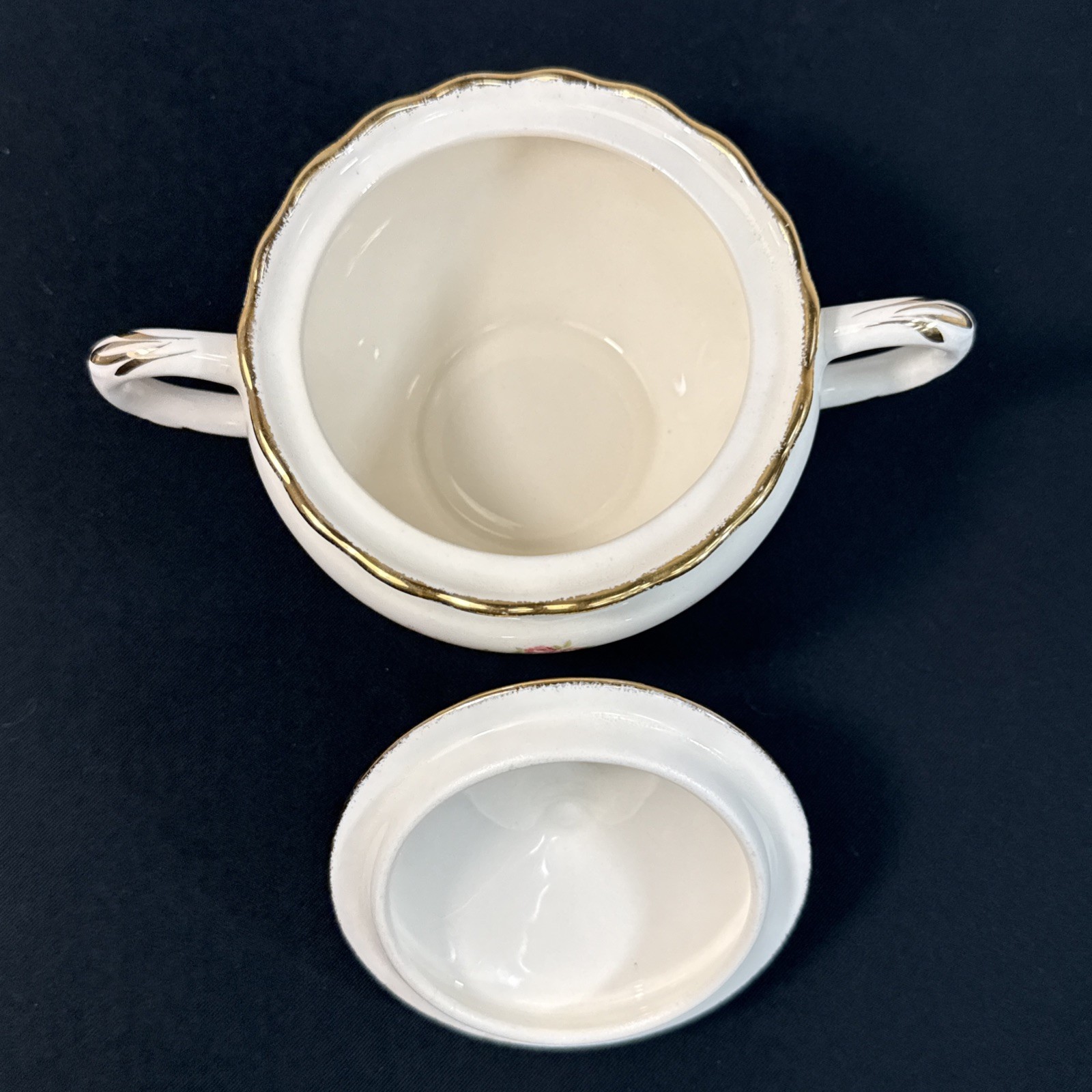 Pope Gosser FLORENCE Creamer & Sugar Pink Rose Garland Scalloped Gold Edge 1944