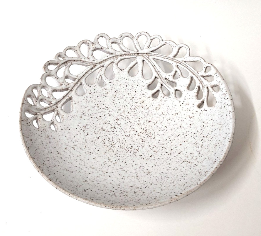 Pretty Speckled Glazed Cut Out Footed Pottery Dish