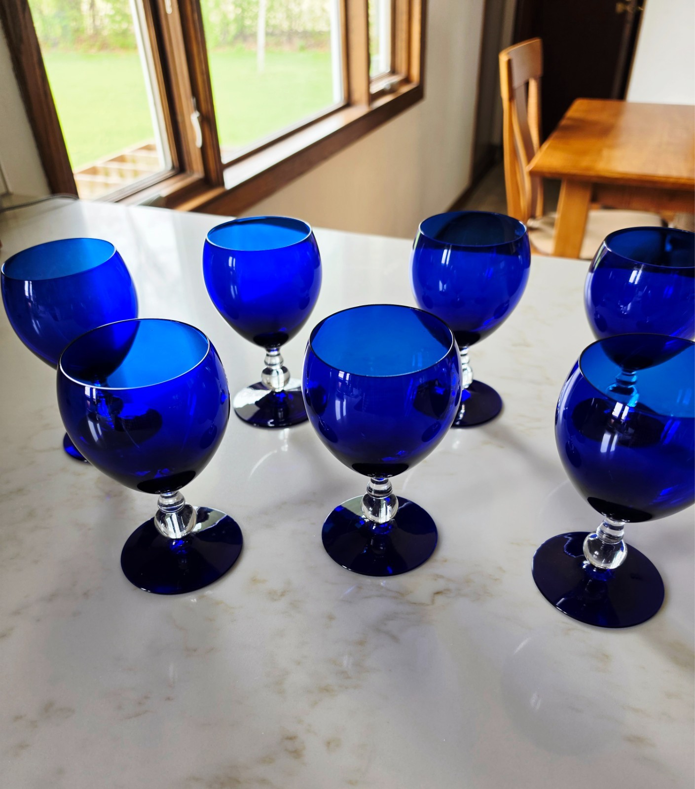 Bryce Glass cobalt blue wine or water goblet (7) mint cond