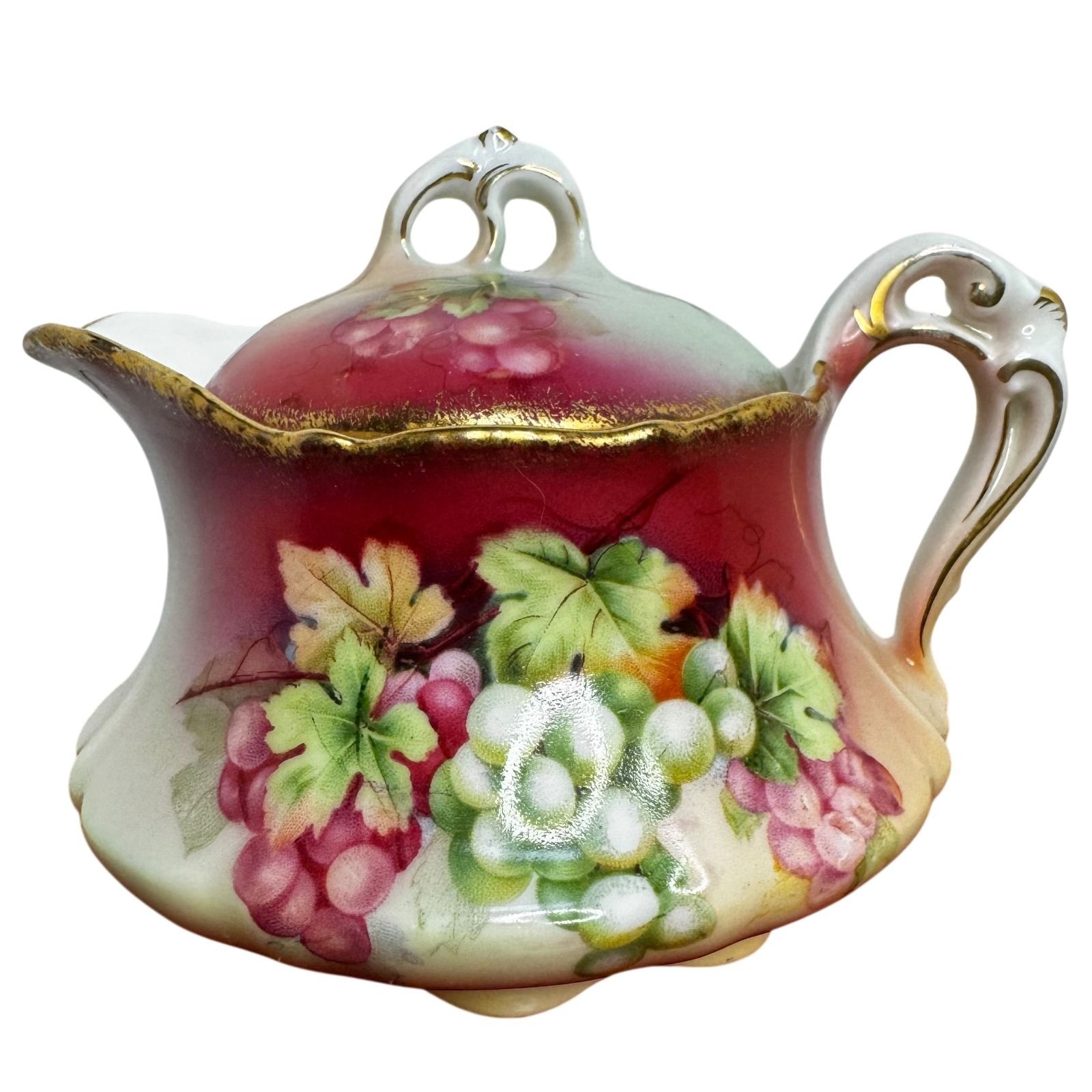 Antique Handpainted Bavarian Porcelain Creamer Grapes & Gold Trim PT Porzellanfa