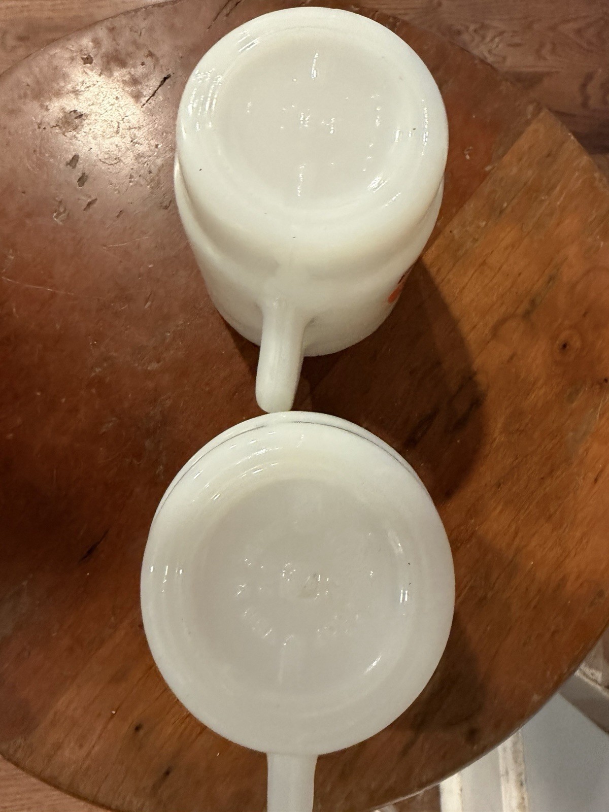 Lot of 2 Vtg Fire King Burger Queen Good Morning Milk Glass Stacking Mugs HTF