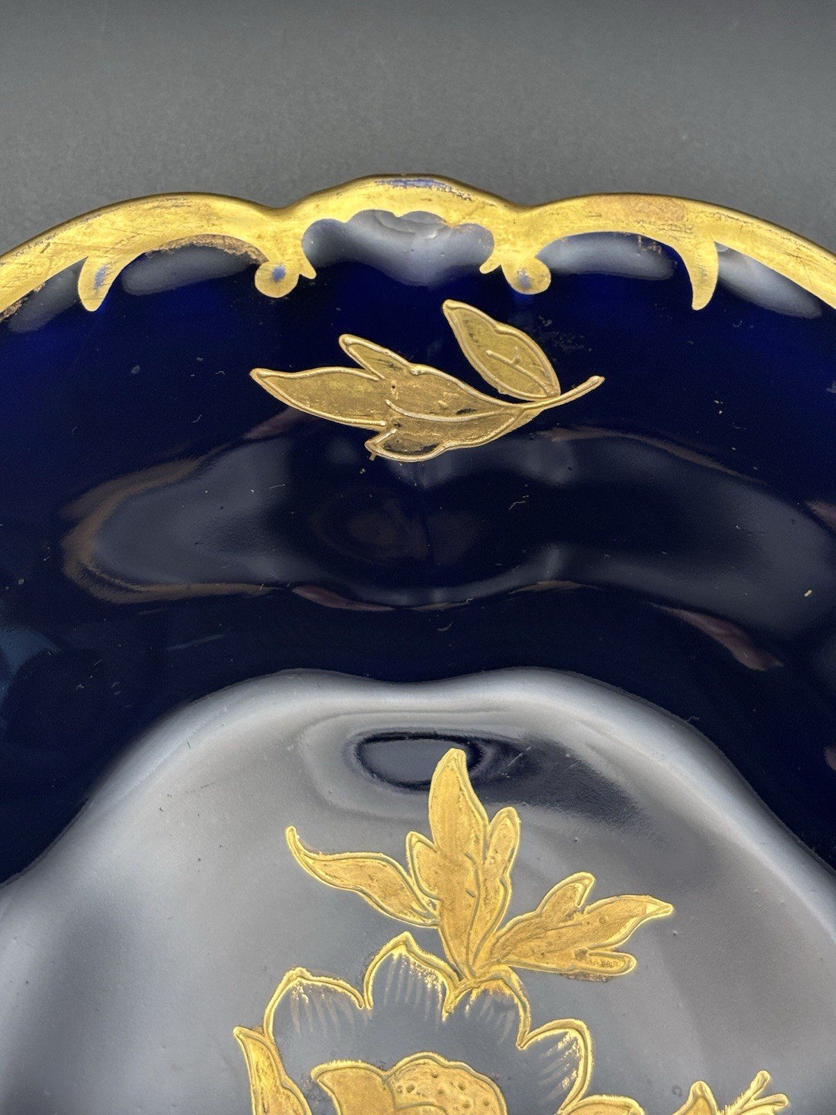 Jlmenau Graf von Henneberg Echt Kobalt Footed Bowl Cobalt Gold Germany 10.25”