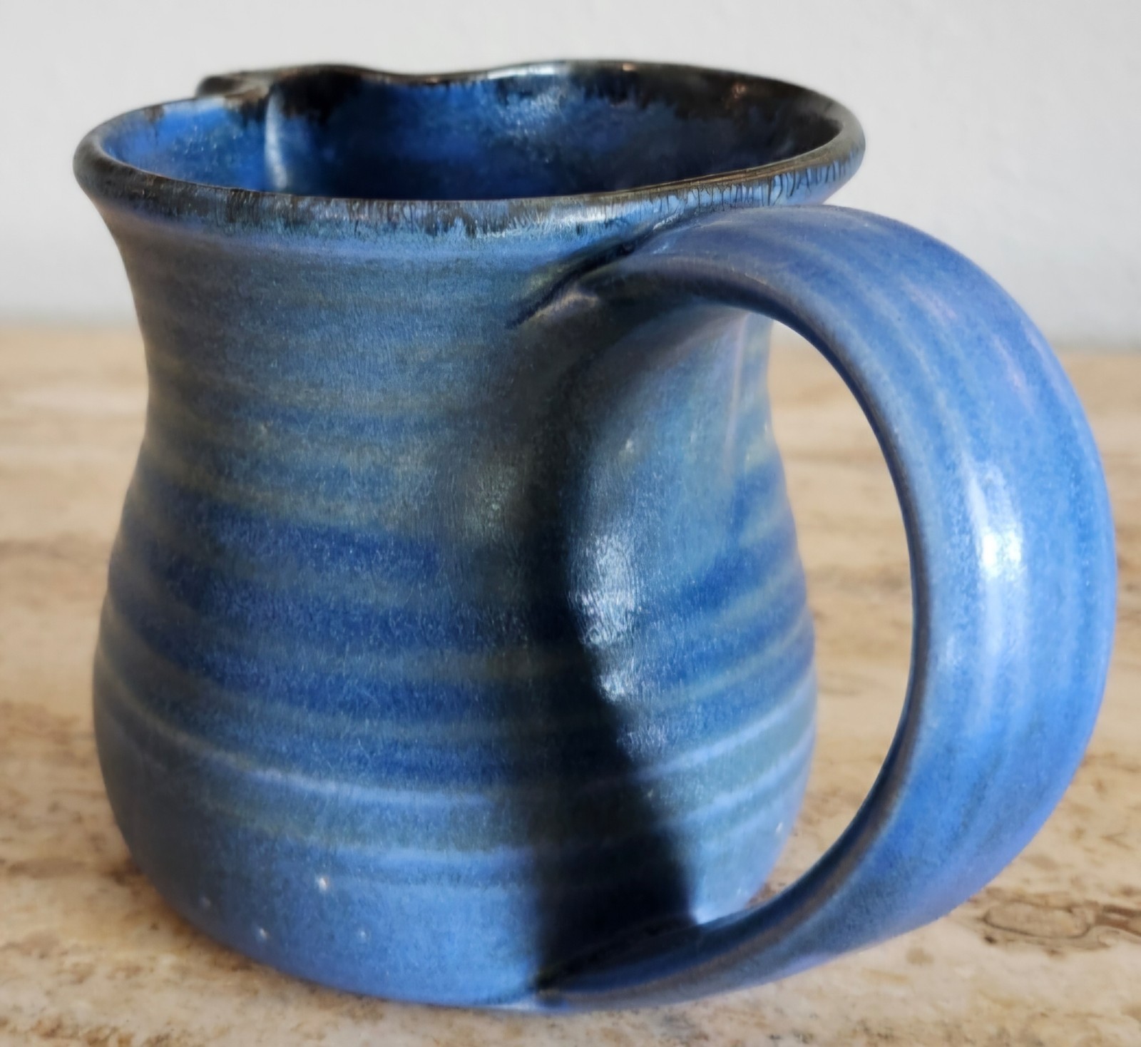 Signed Artisan Made Pottery Stoneware Small Pitcher/Creamer Blue Glaze Handmade
