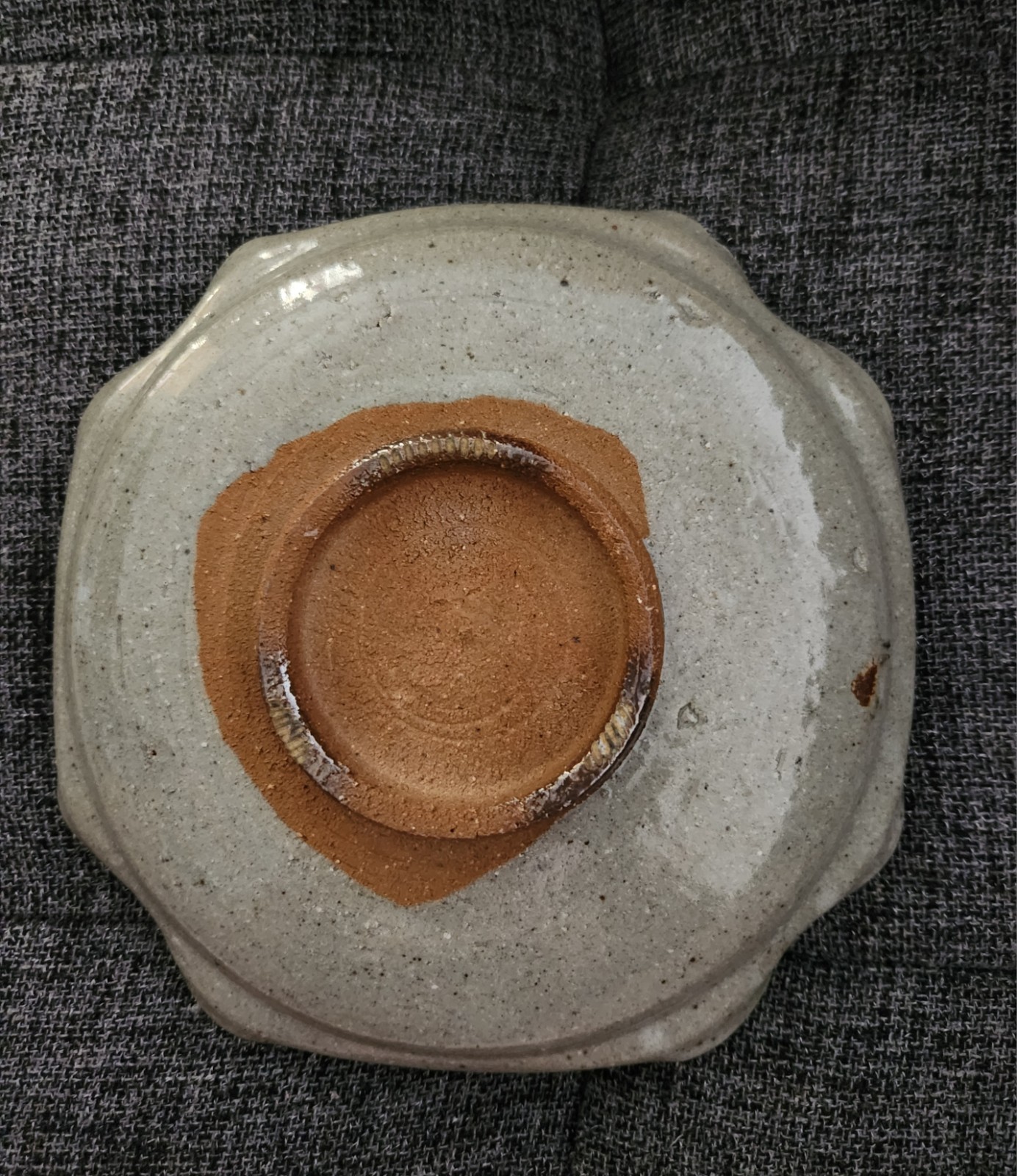 Hand-painted Stoneware Plate with Iris Motif & Scalloped Edge. Studio Pottery 8″