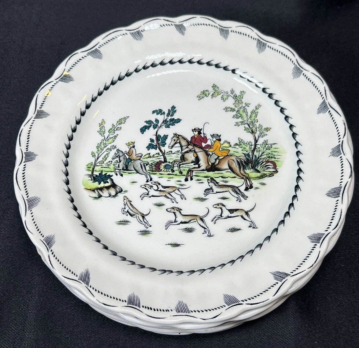 6 Rare ATQ Vintage 1920’s Booths Hand Painted Liverpool Hunt Plates A 8090 6.75”