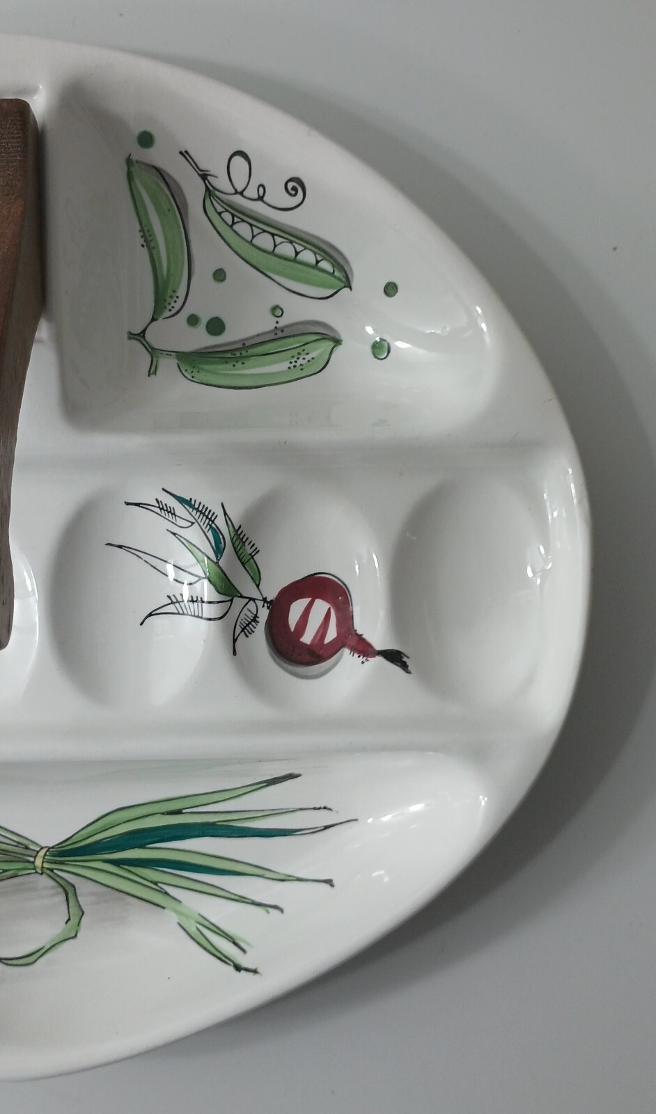 Crudité Platter Divided Serving Plate Vegetable Platter Wooden Handle MCM