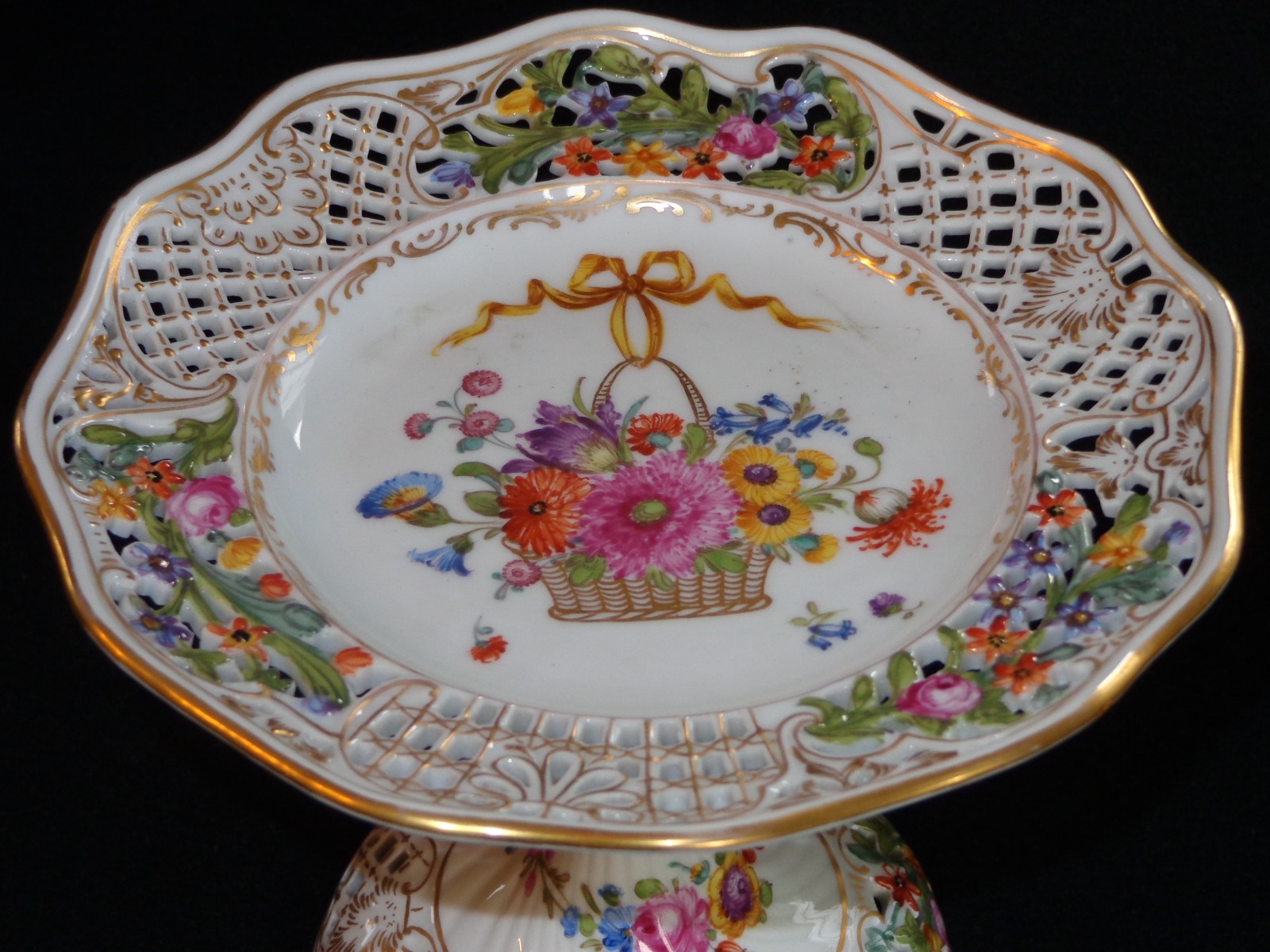 Antique 1905 Ambrosius Lamm Dresen Saxony Reticulated & Floral Compote