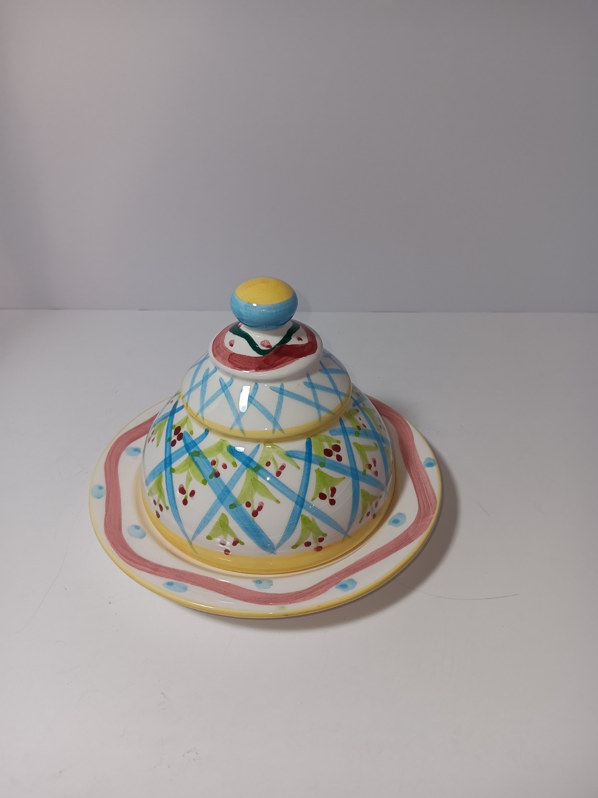 BEAUTIFUL Vintage Colorful Majolica Ceramic Cheese Dome – MacKenzie Childs Style