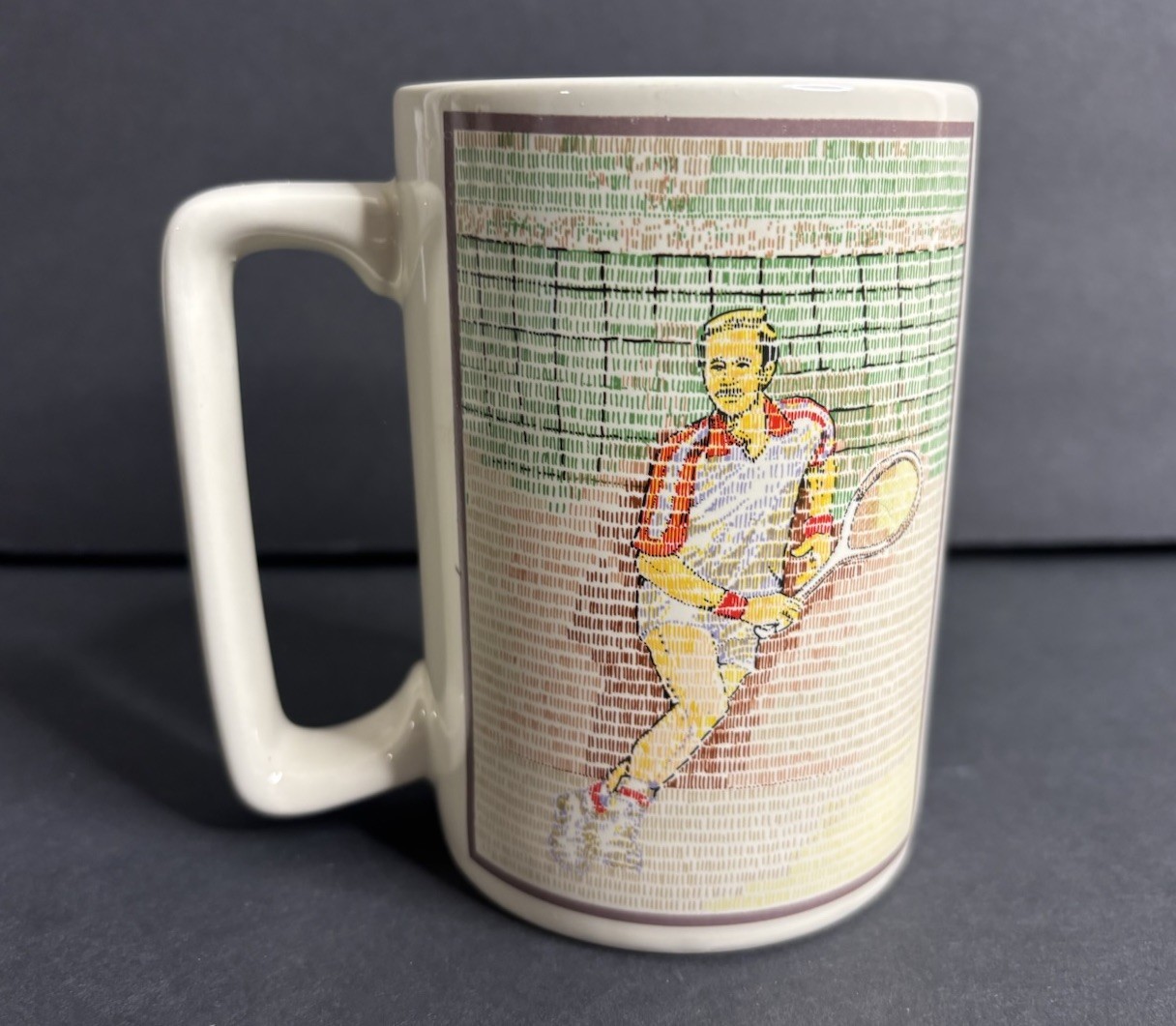 Russ Berrie Tennis Player Coffee Mug 1980s Handled Vintage 4.5″