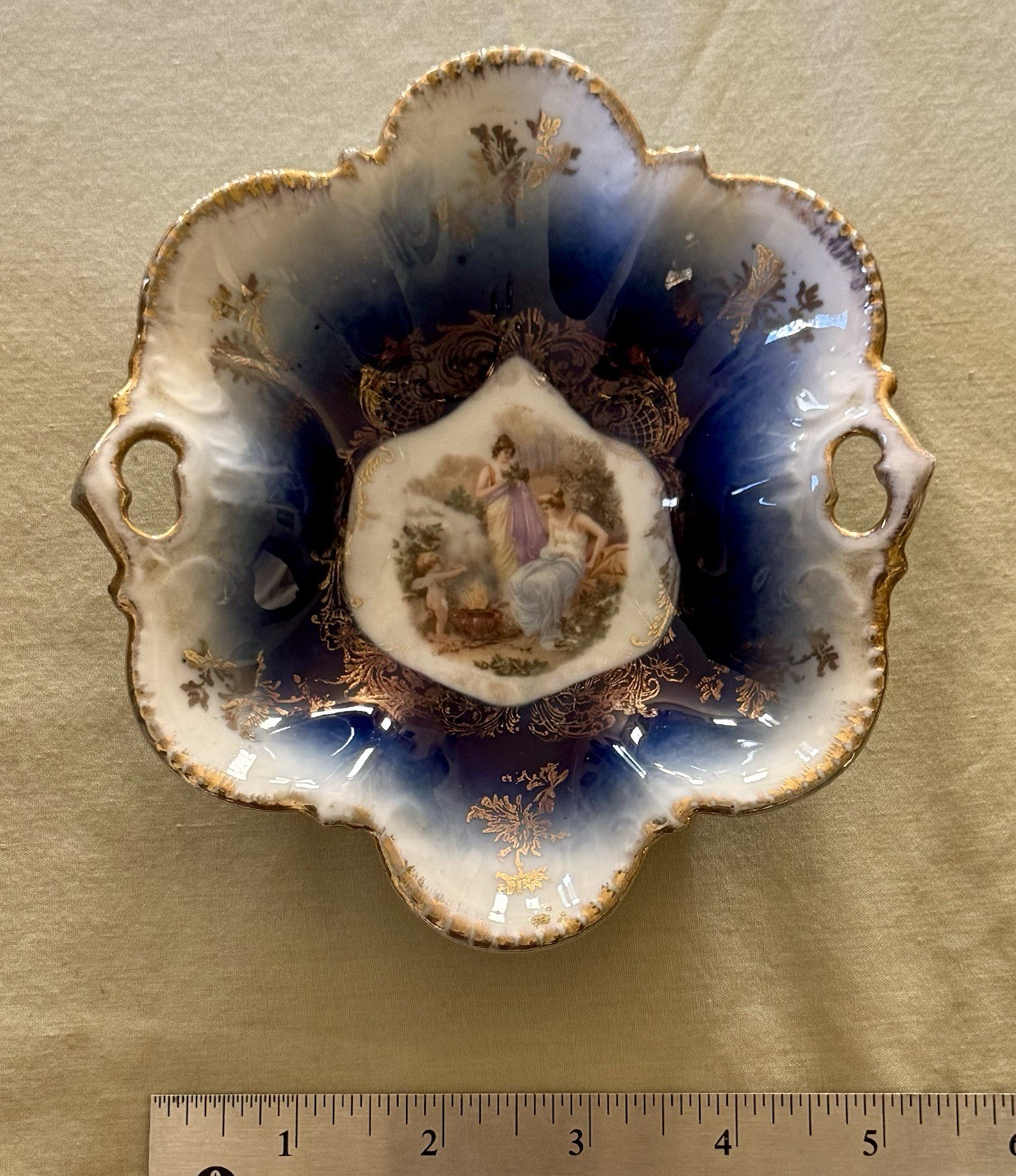 Antique Royal Bavarian Germany Two Sided Portrait Handled Bowl * Ladies & Cherub