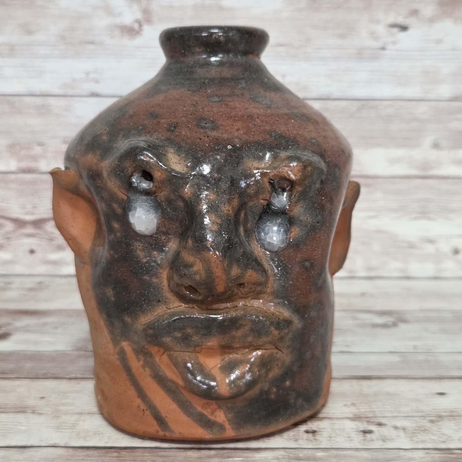 Turtle Creek Potters Redware Folk Art Ugly Jug Chris Woods 1988 WF #31